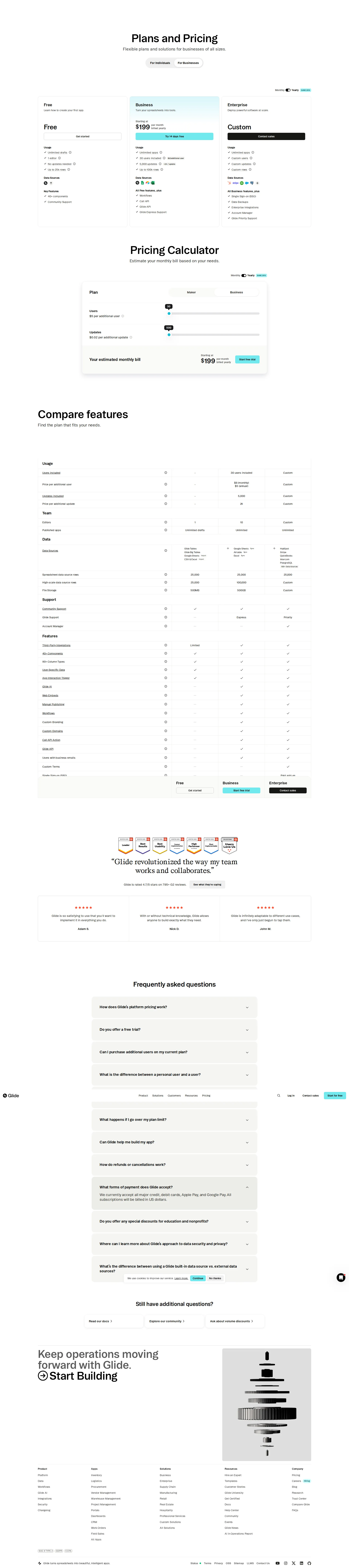 Glide pricing page screenshot