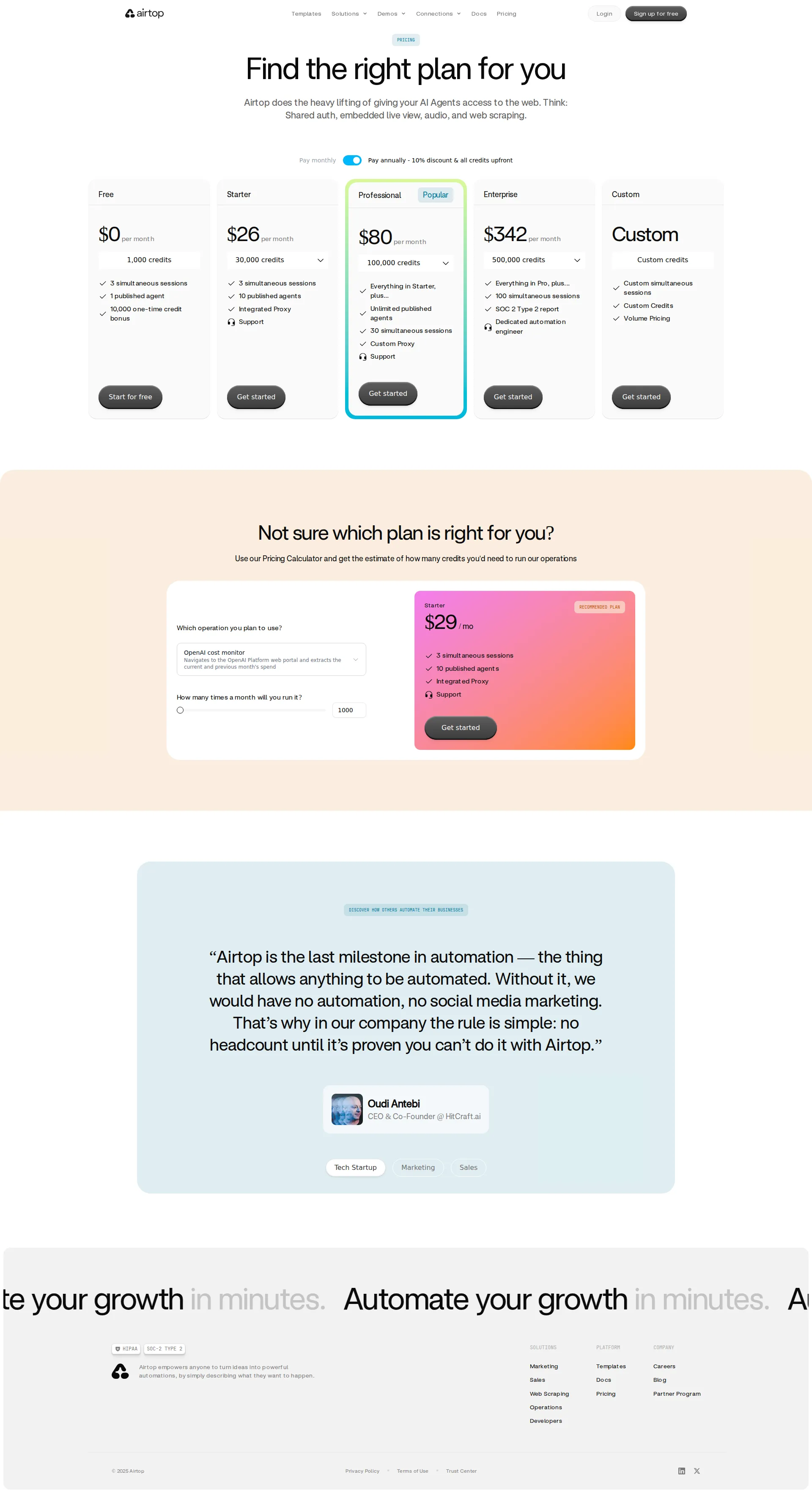 Switchboard pricing page screenshot