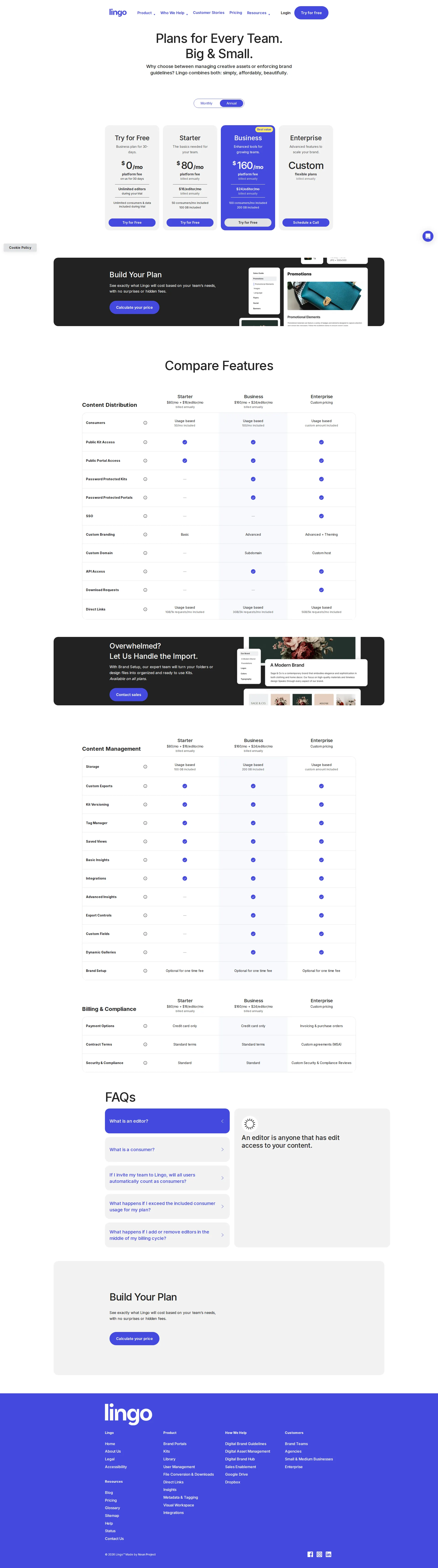 Lingo pricing page screenshot
