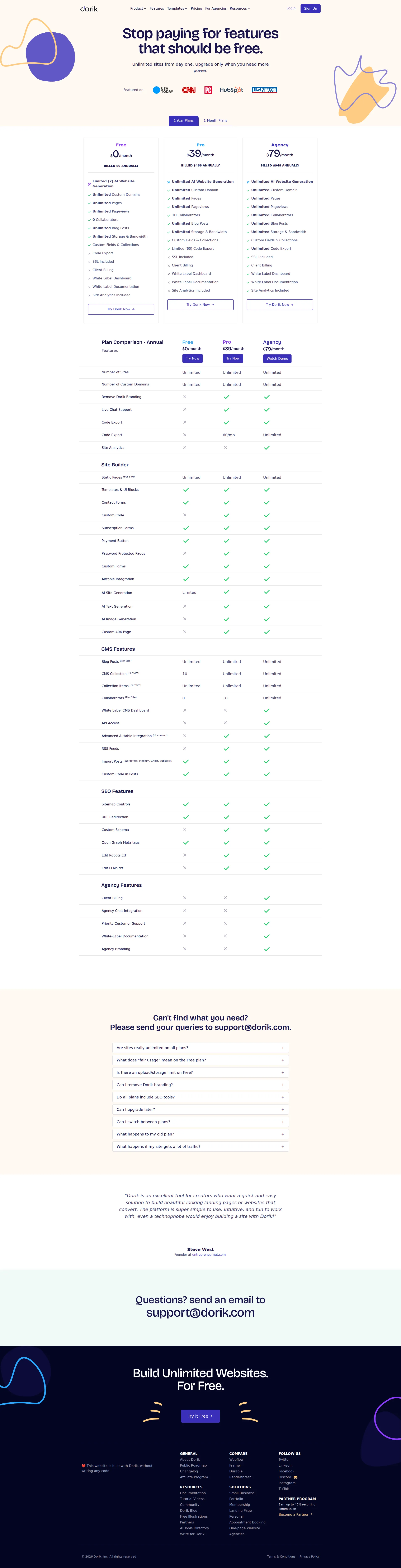 Dorik pricing page screenshot