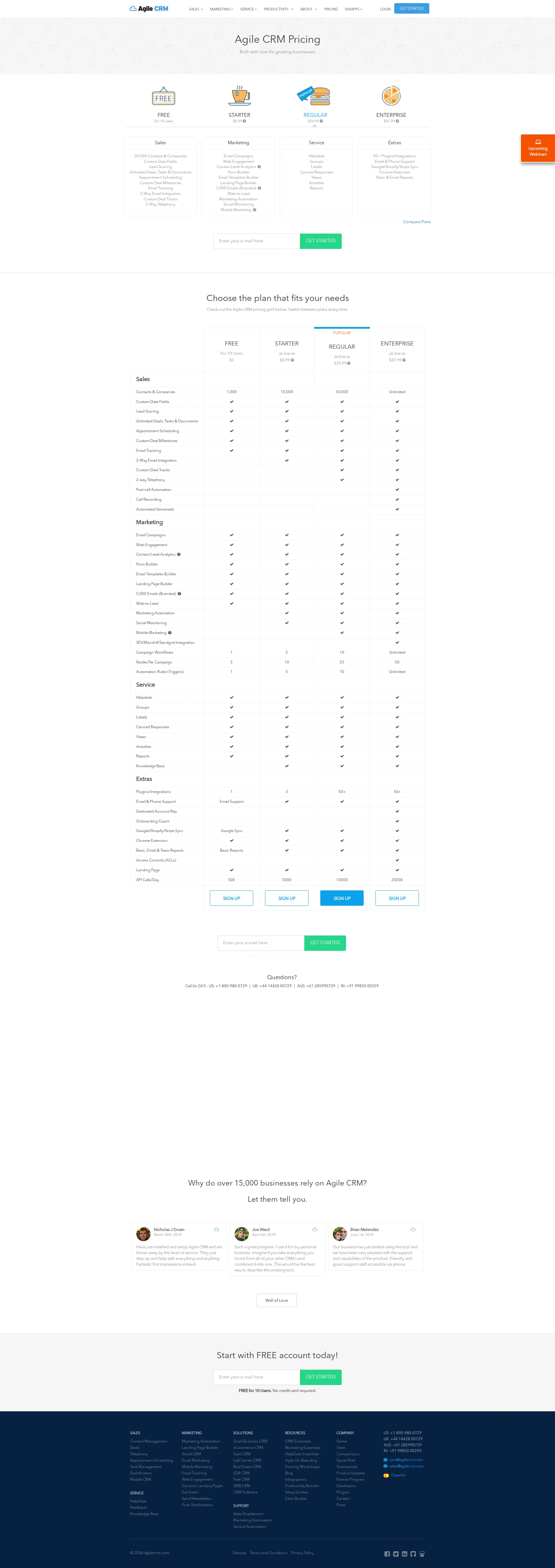 Agile CRM Pro pricing page screenshot