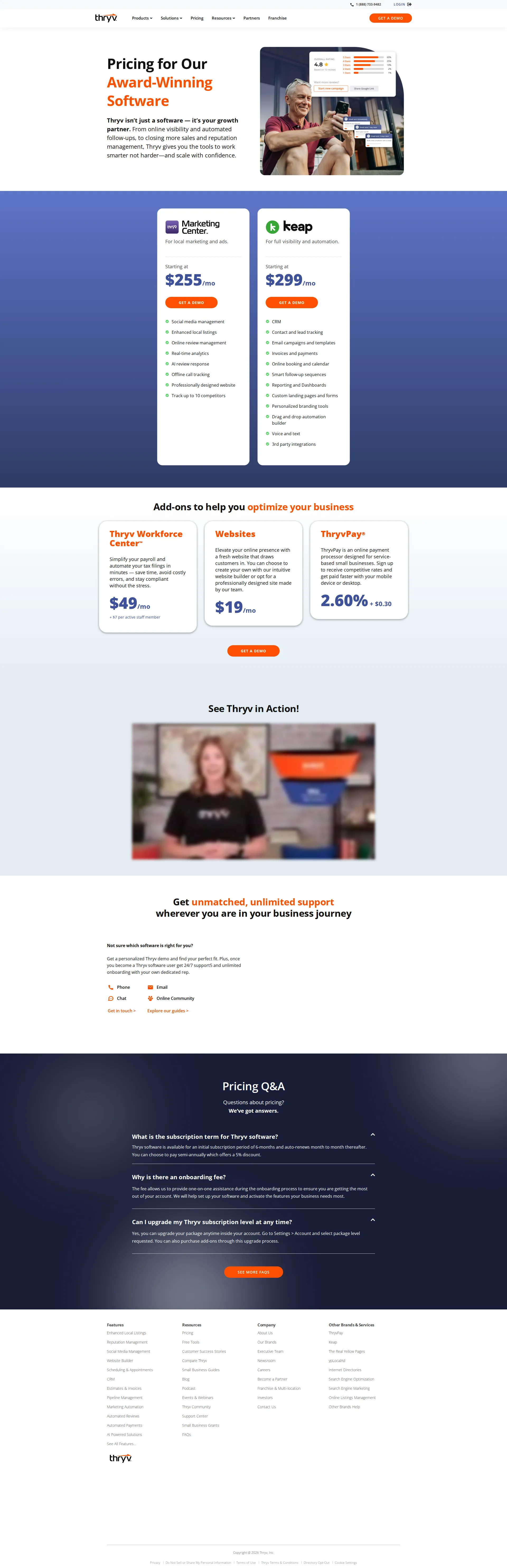 Thryv pricing page screenshot