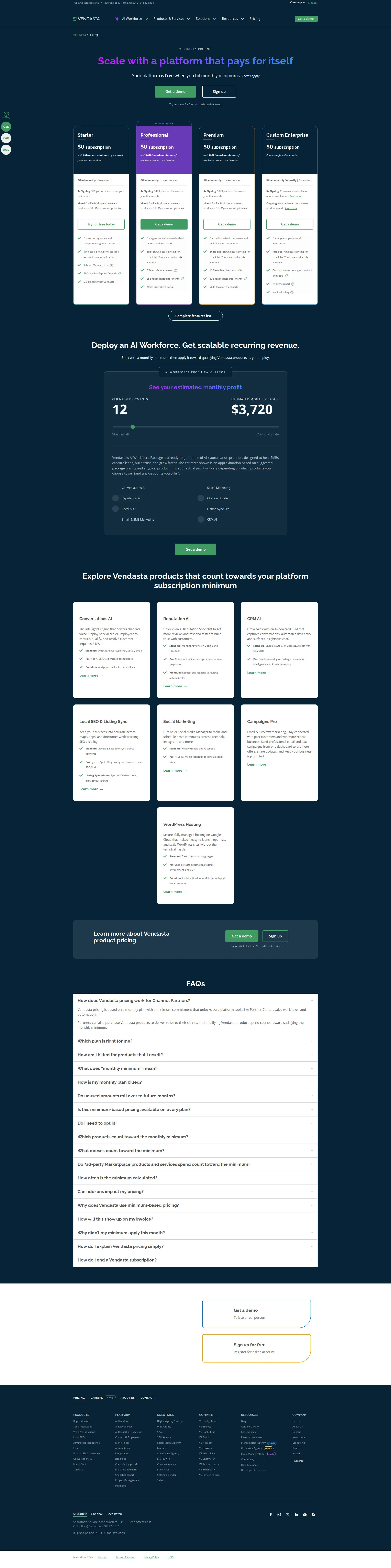 Vendasta pricing page screenshot