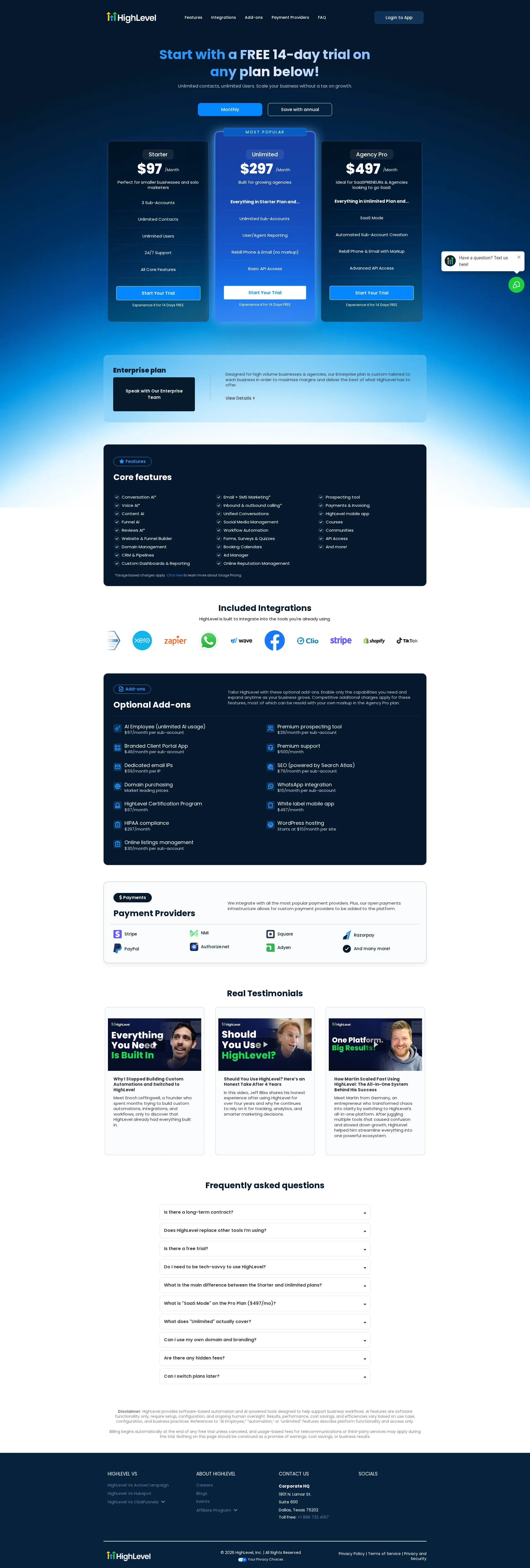 GoHighLevel pricing page screenshot
