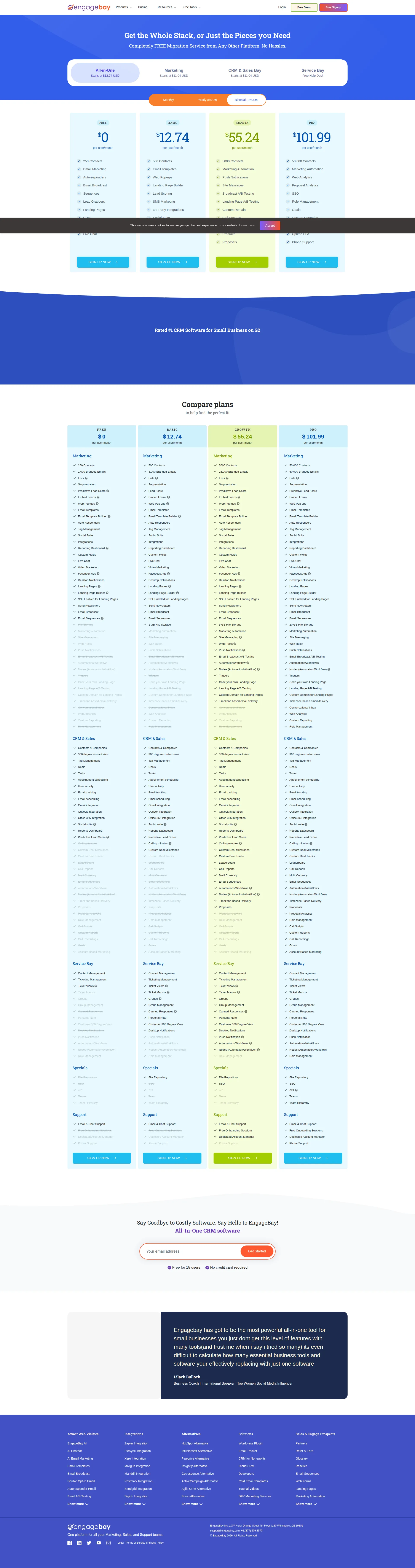 EngageBay pricing page screenshot