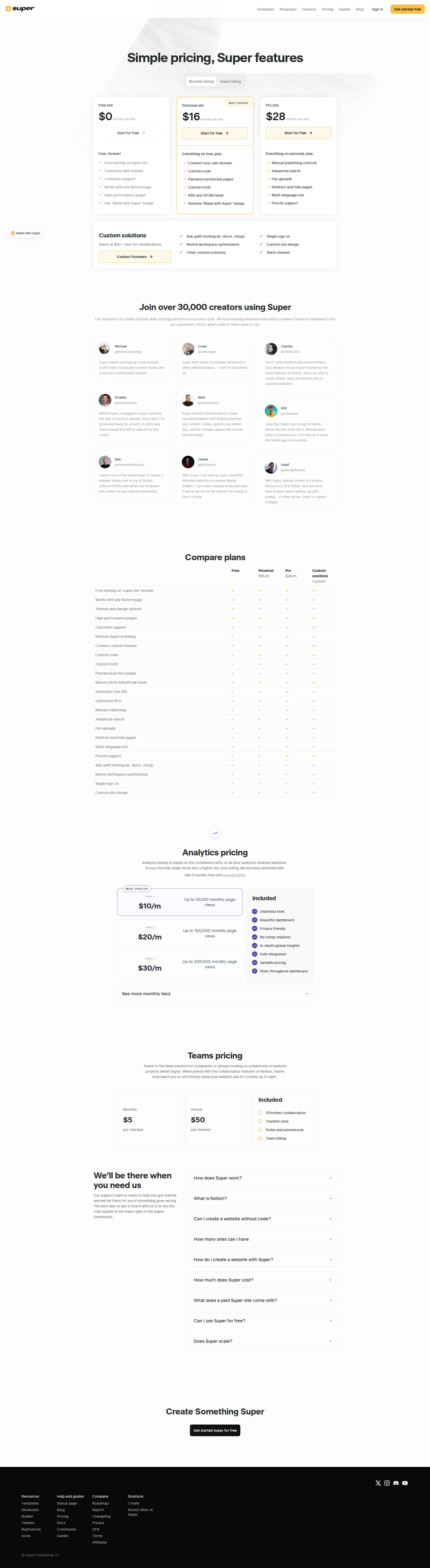 Super pricing page screenshot