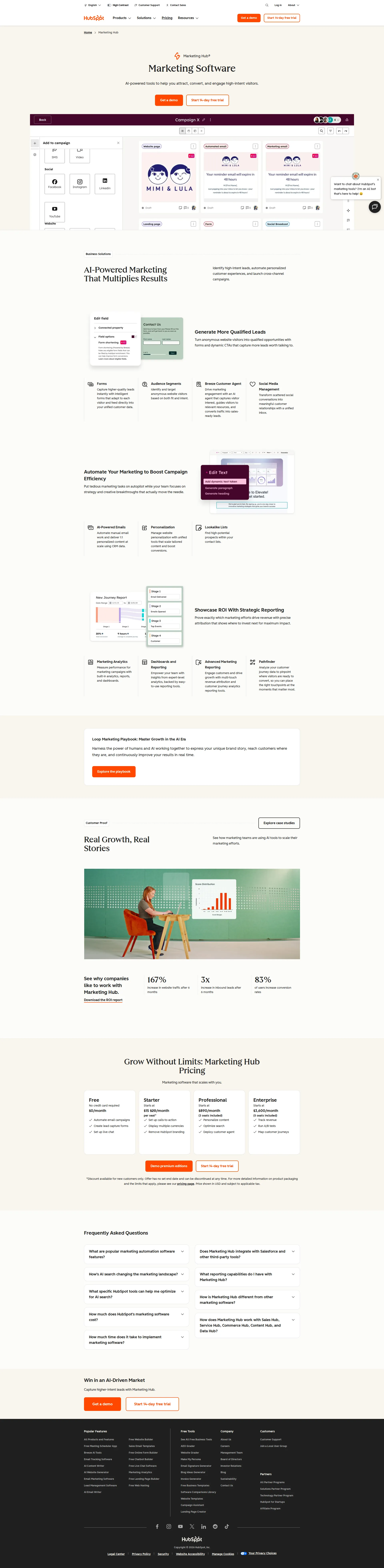 HubSpot Marketing Hub pricing page screenshot