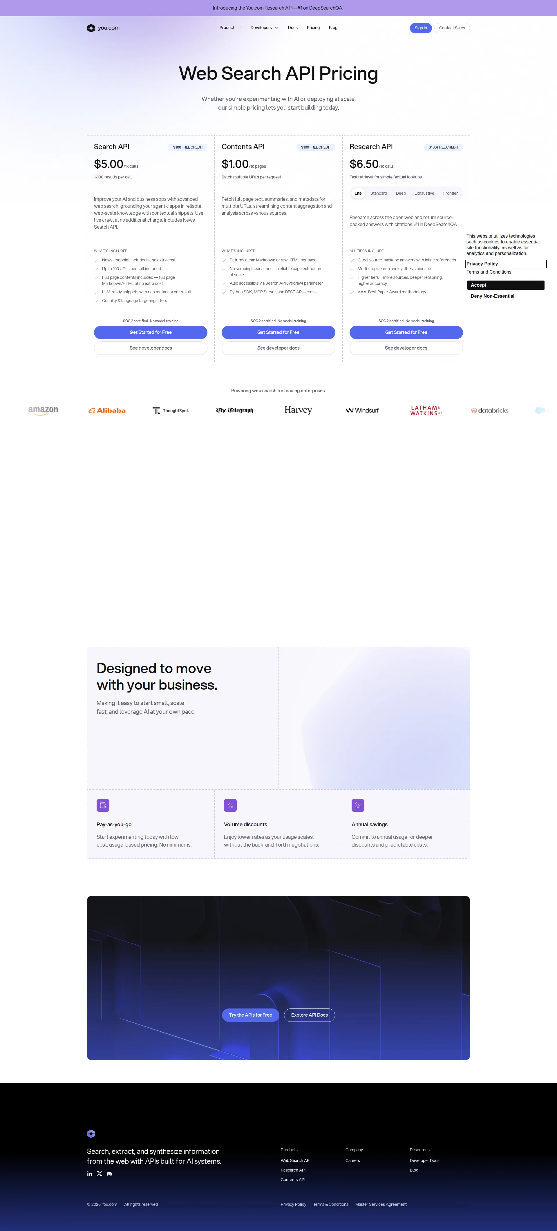 You.com pricing page screenshot