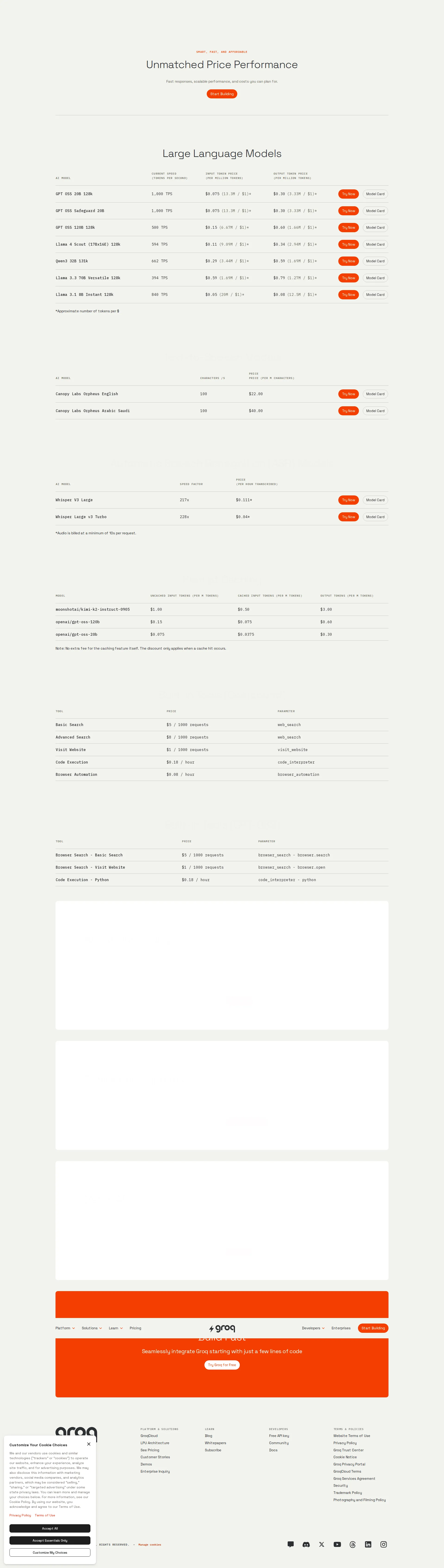 Groq Cloud pricing page screenshot