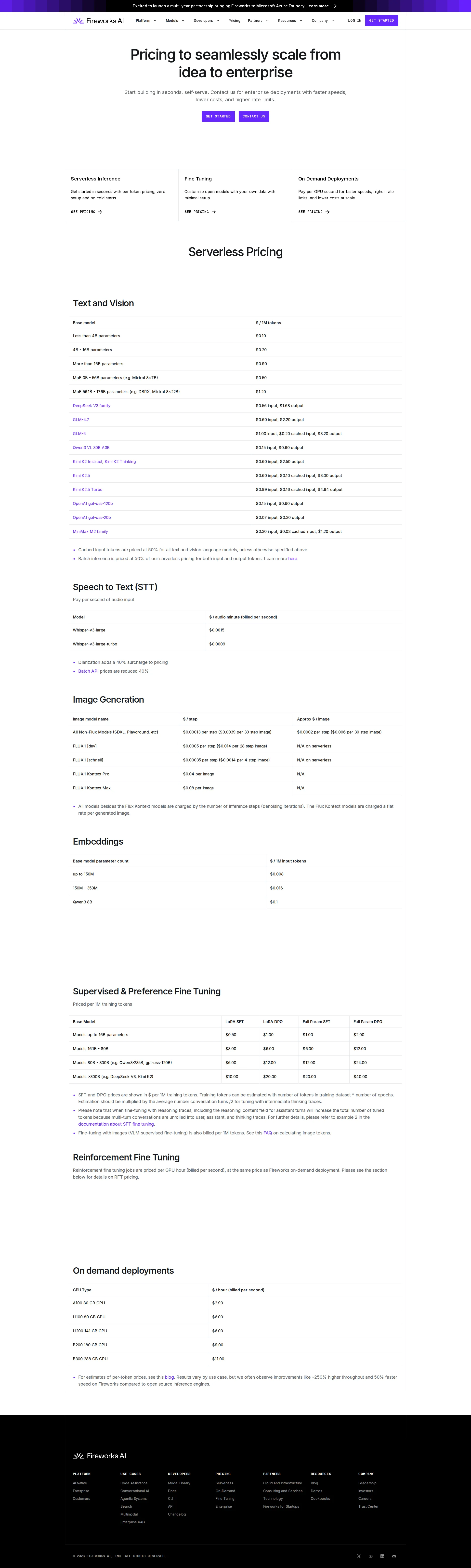 Fireworks AI pricing page screenshot