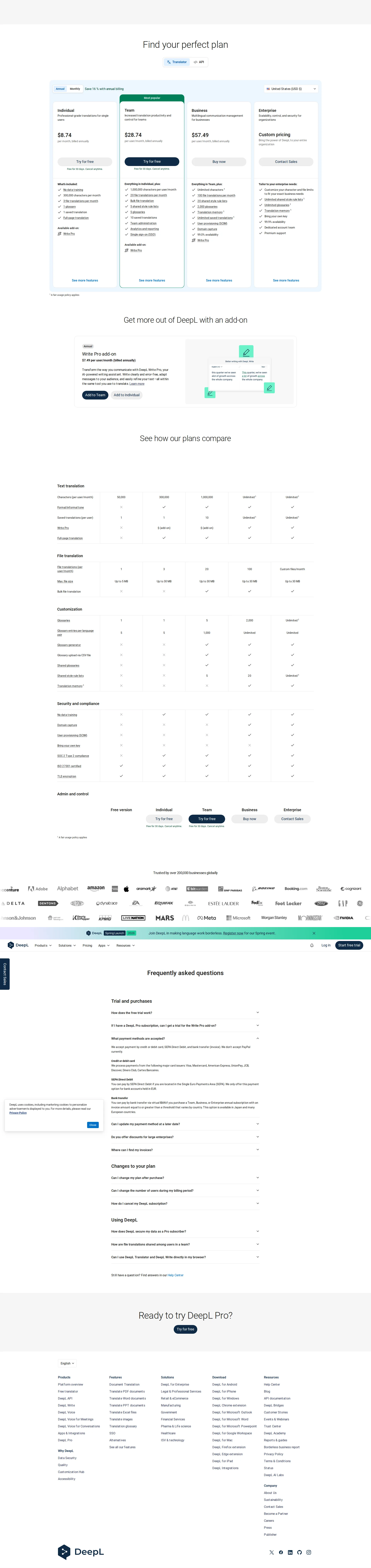 DeepL pricing page screenshot