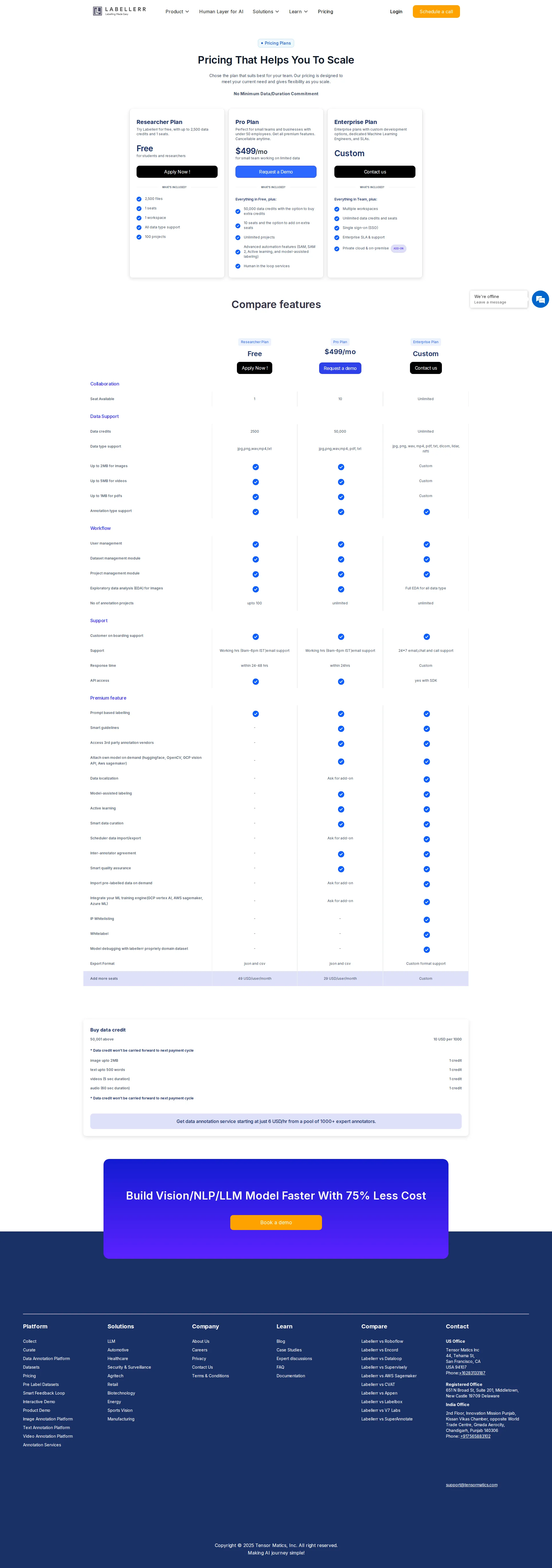 Labellerr pricing page screenshot