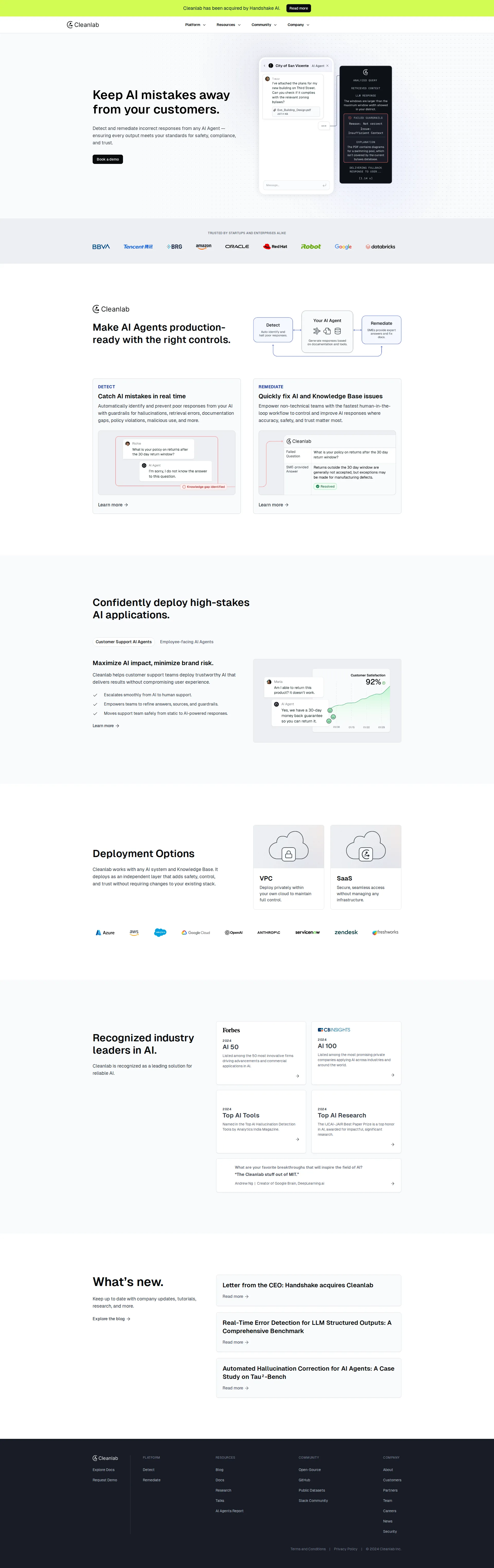 Cleanlab pricing page screenshot
