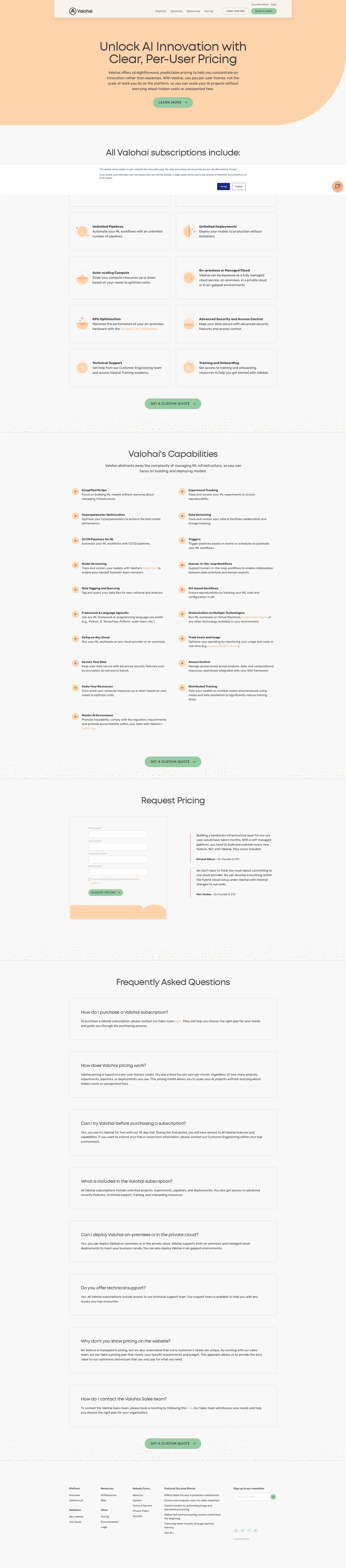 Valohai pricing page screenshot