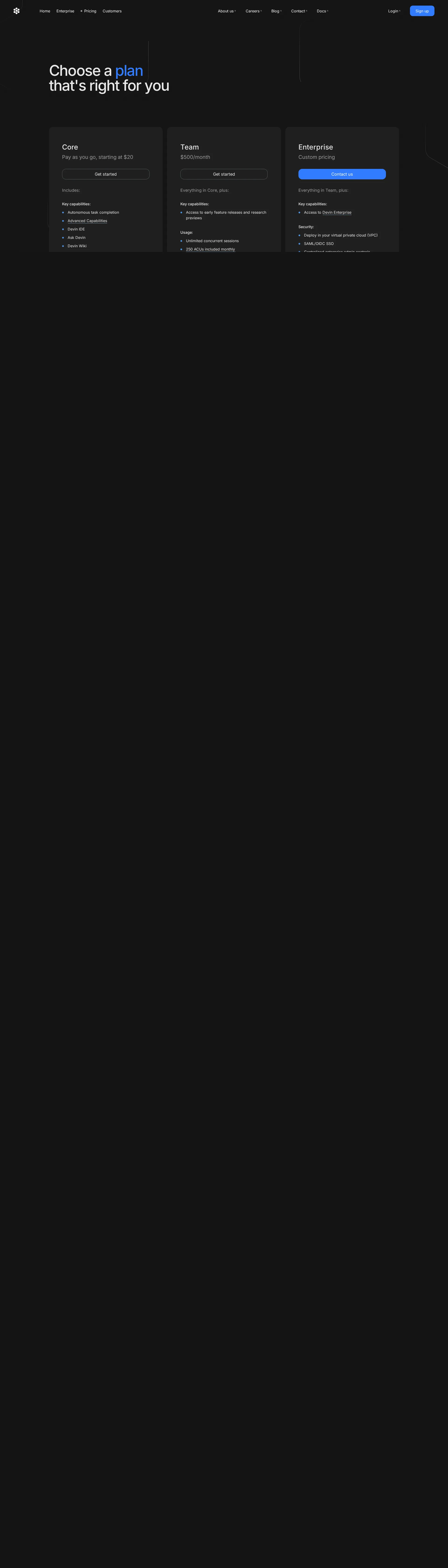 Devin AI pricing page screenshot