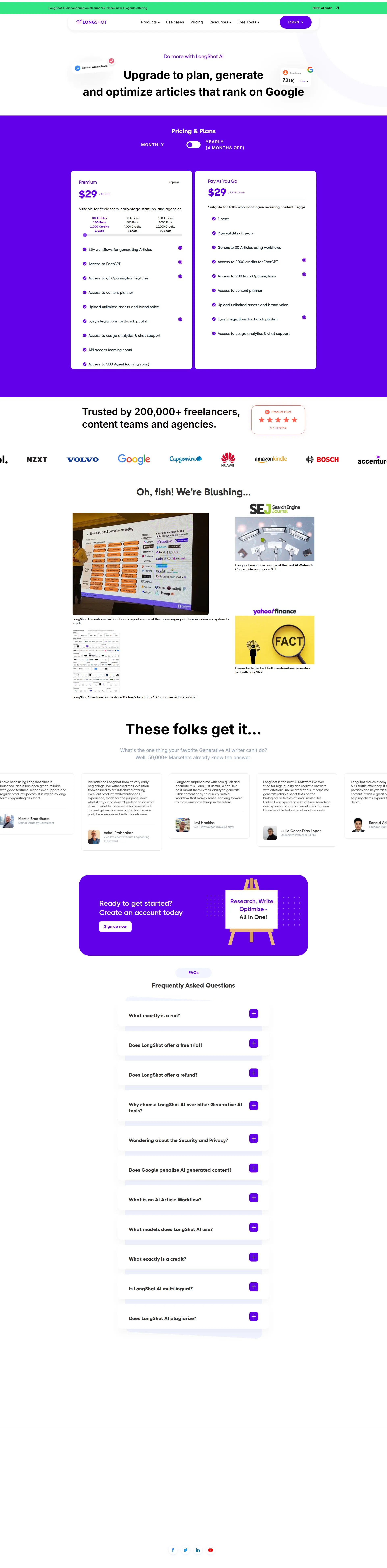 Longshot AI pricing page screenshot