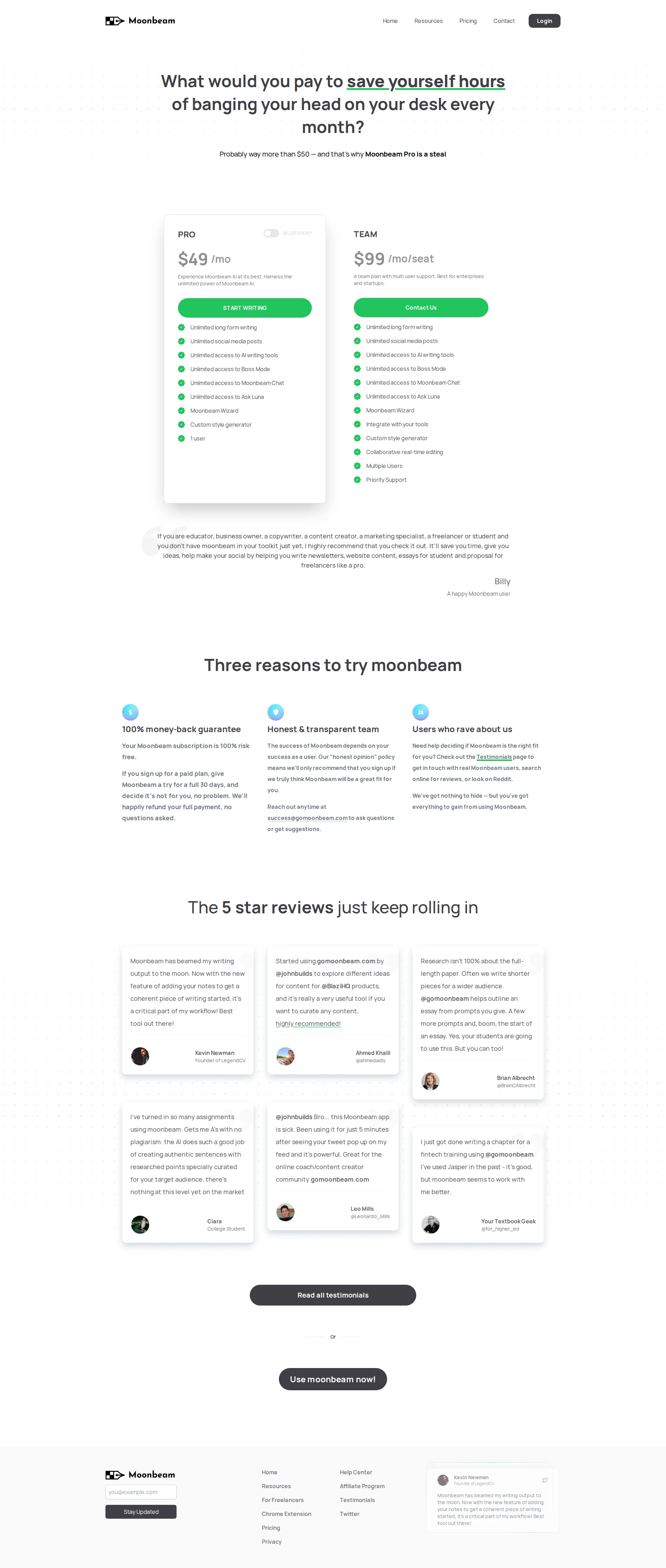 Moonbeam pricing page screenshot