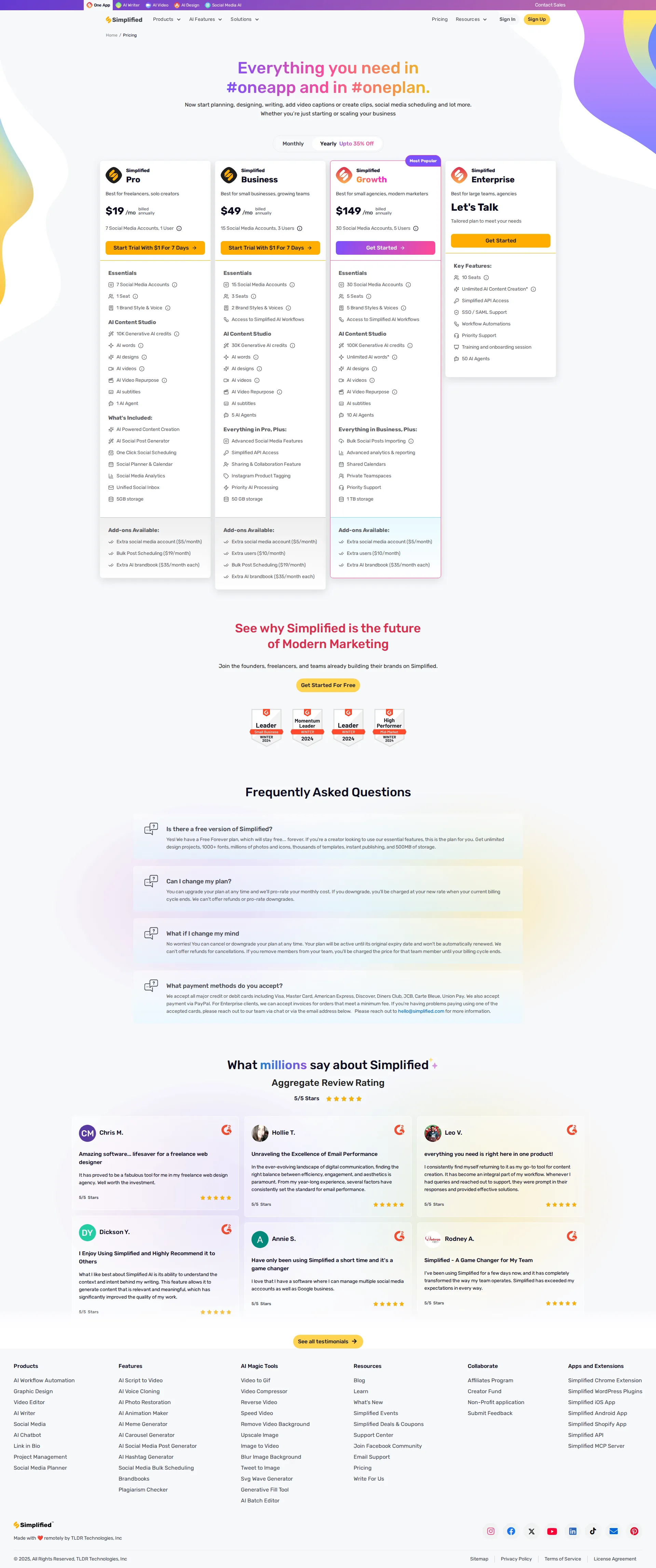 Simplified AI pricing page screenshot