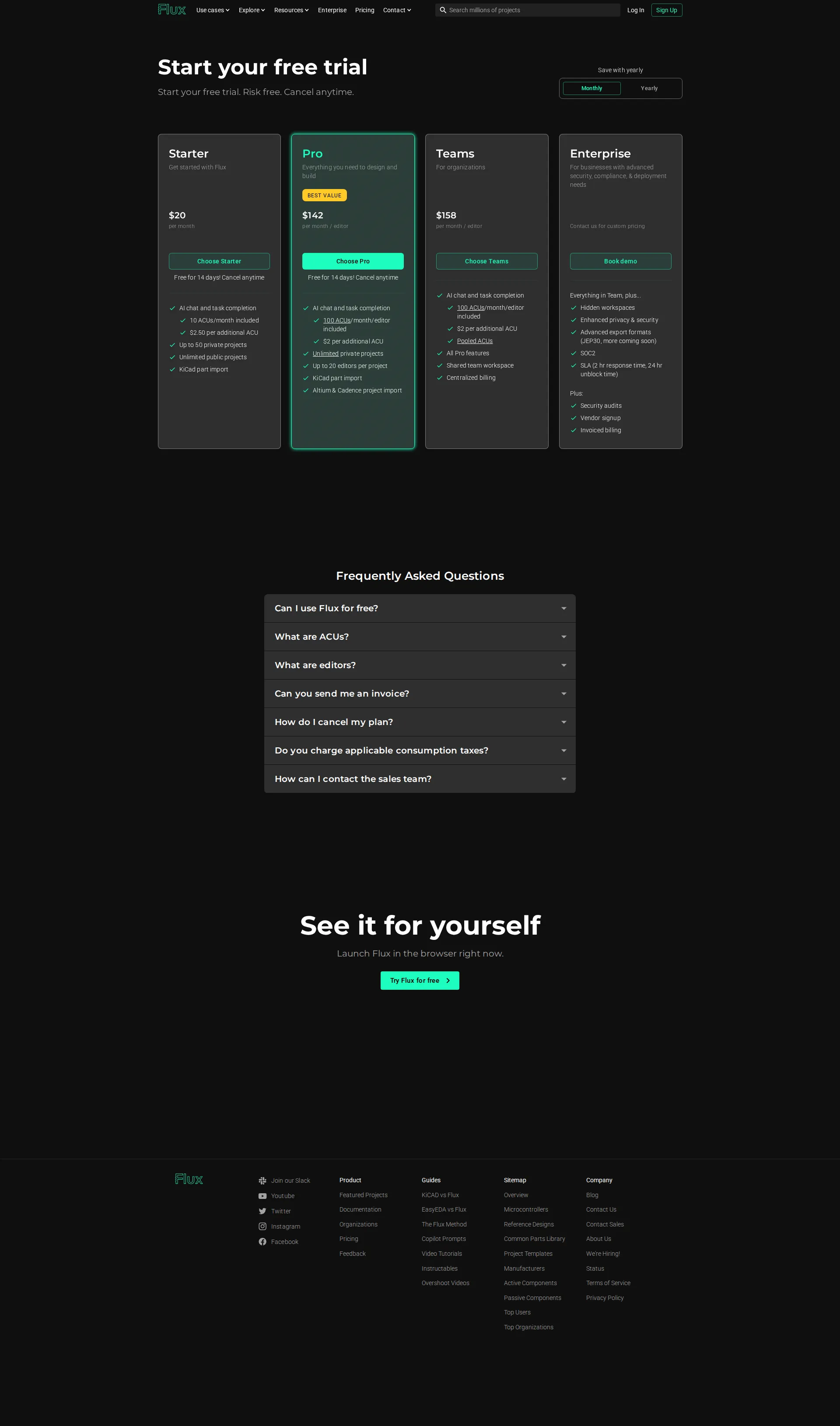 Flux Pro pricing page screenshot