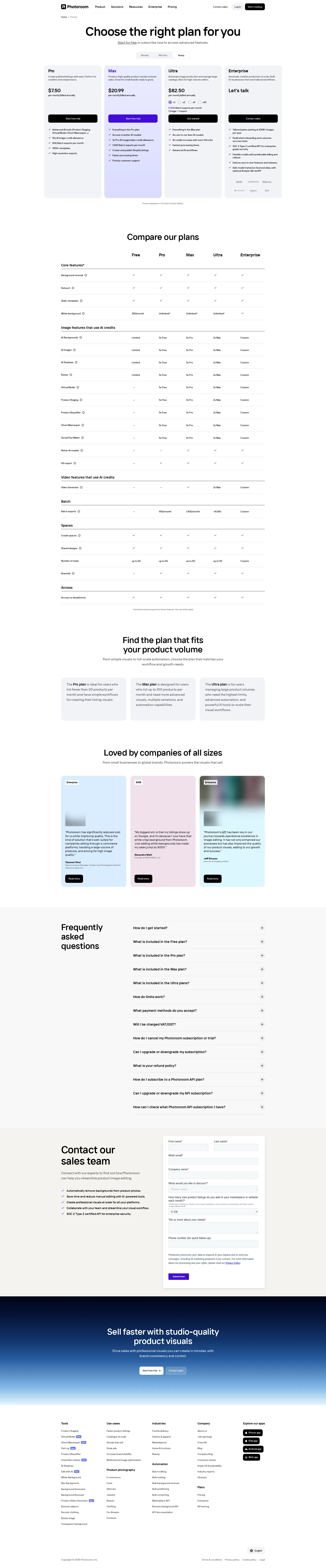 Photoroom pricing page screenshot