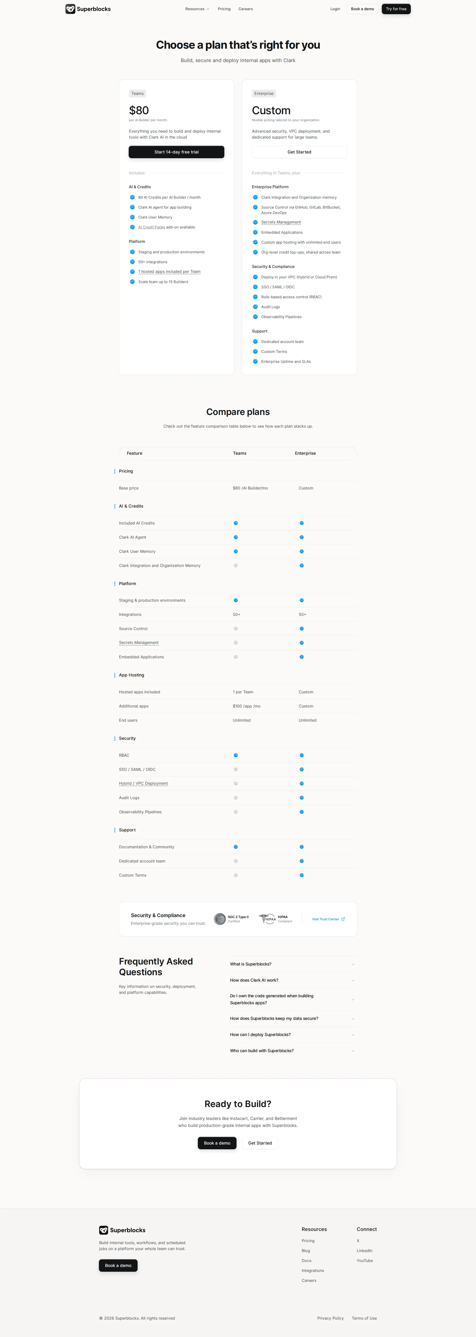 Superblocks pricing page screenshot