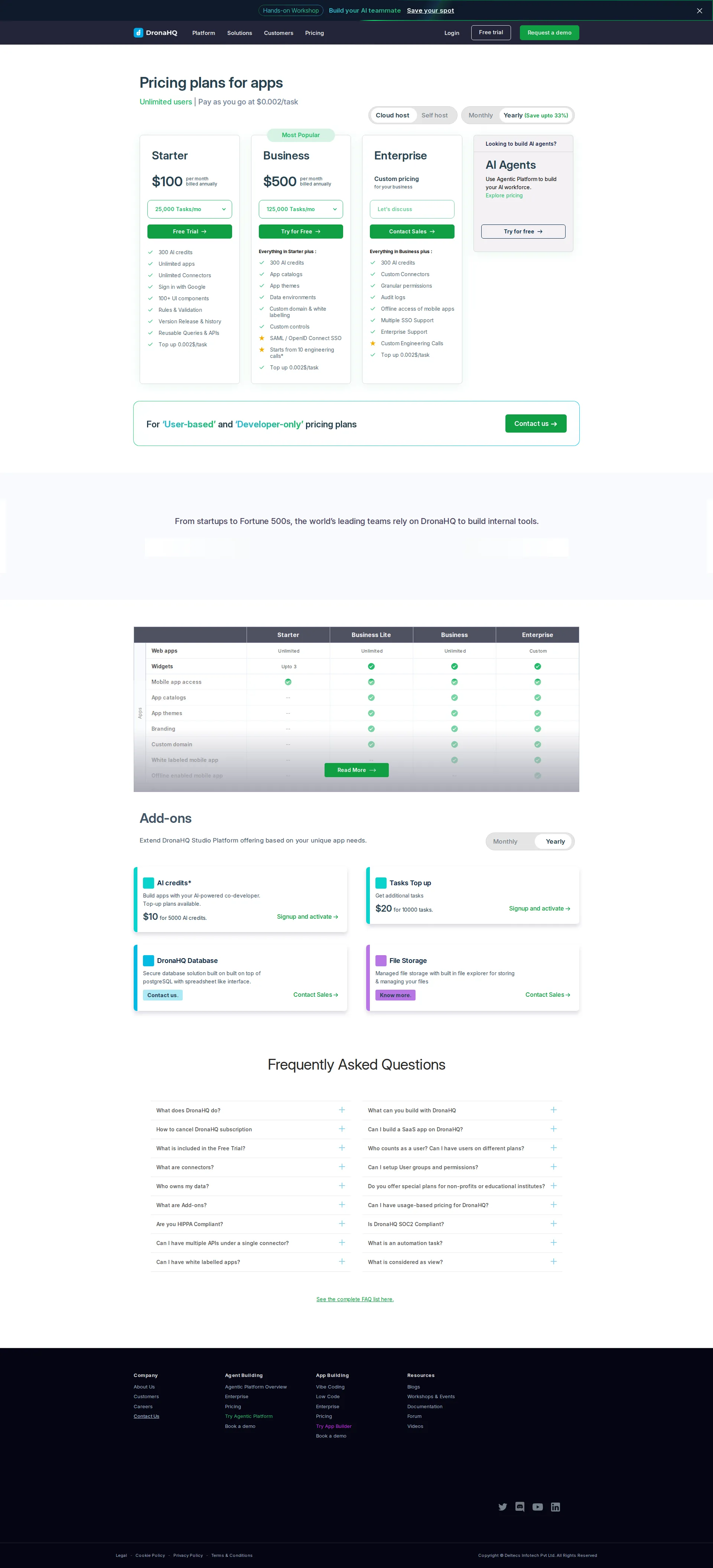 DronaHQ pricing page screenshot