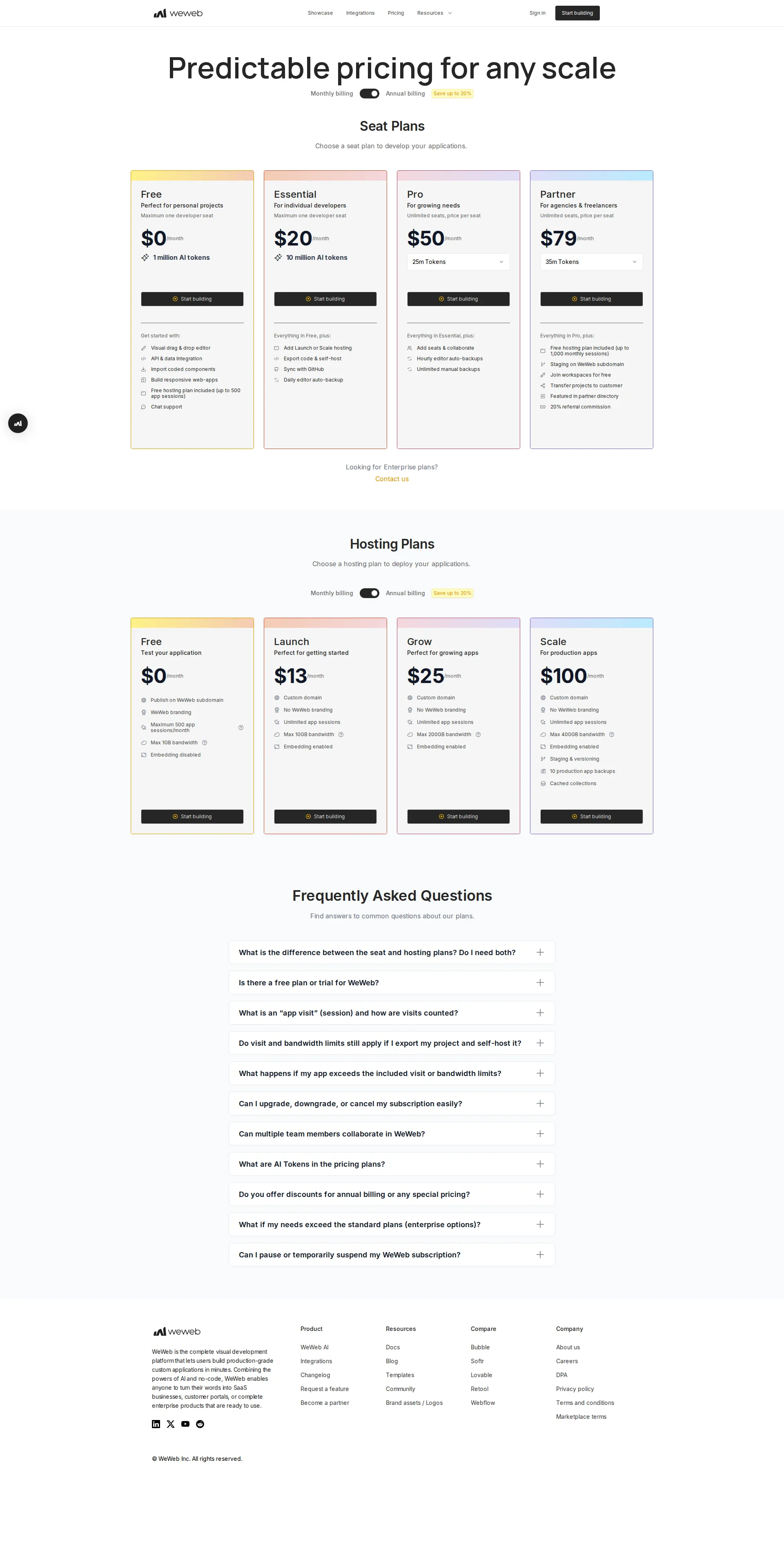 WeWeb pricing page screenshot