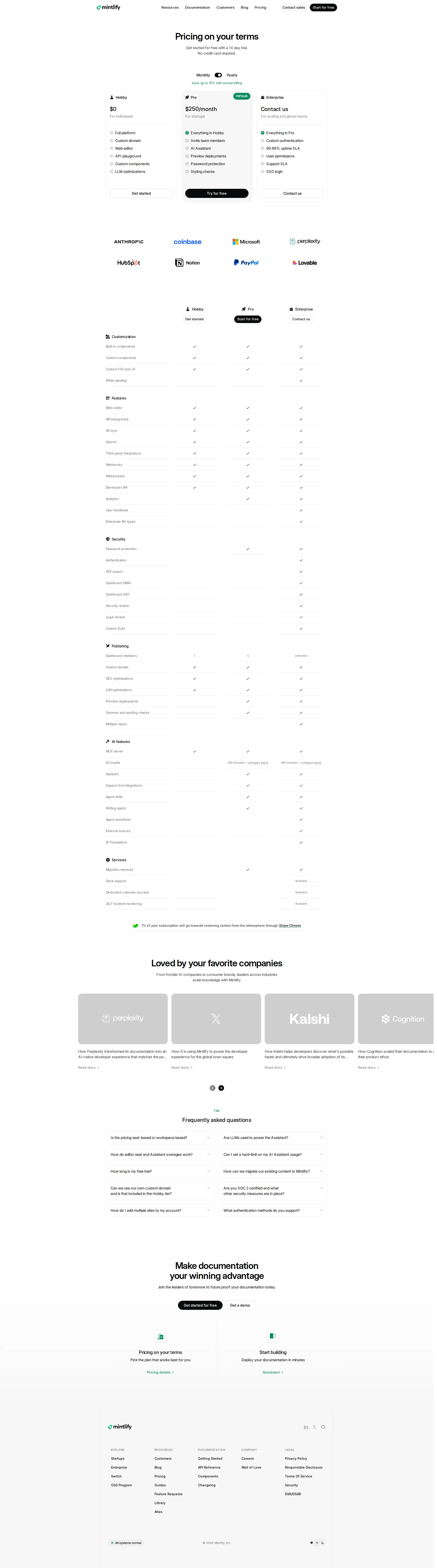 Mintlify pricing page screenshot