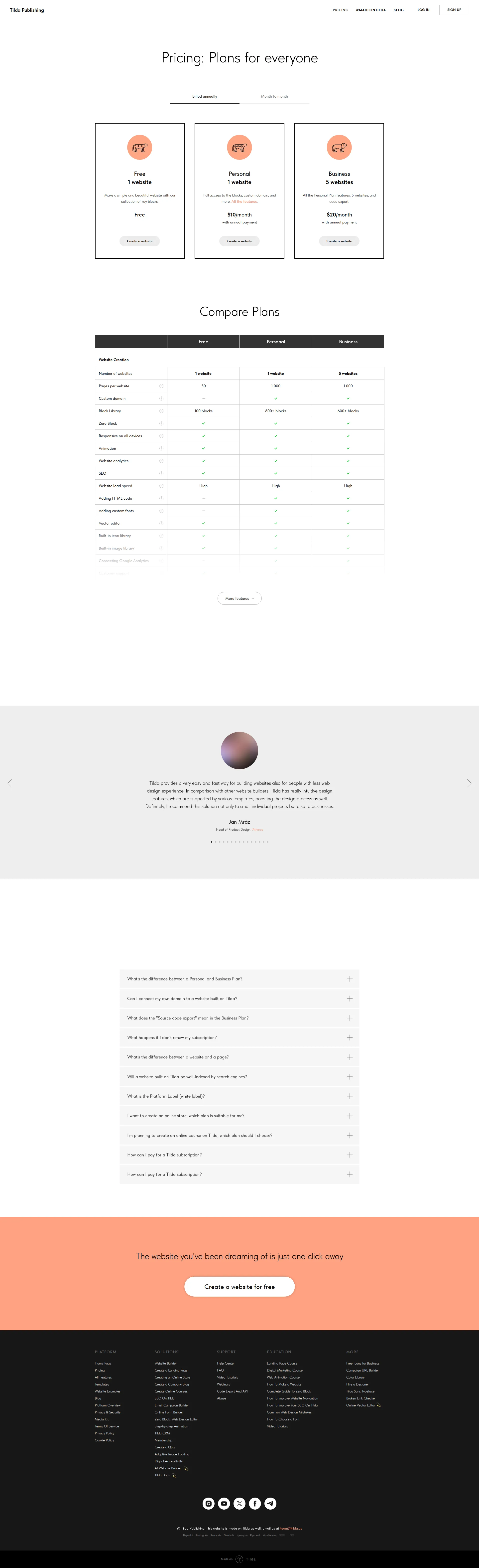 Tilda pricing page screenshot