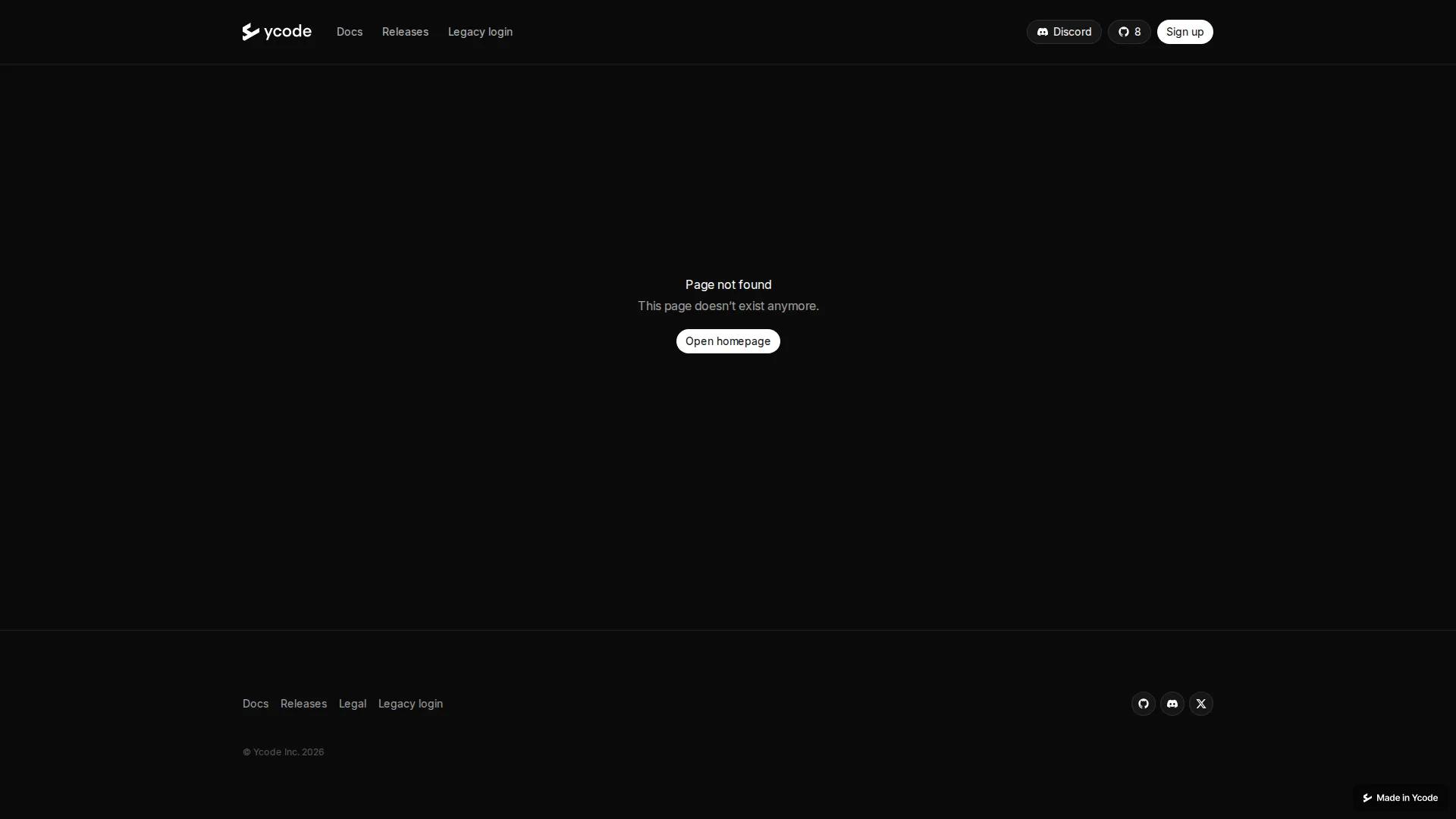 Ycode pricing page screenshot