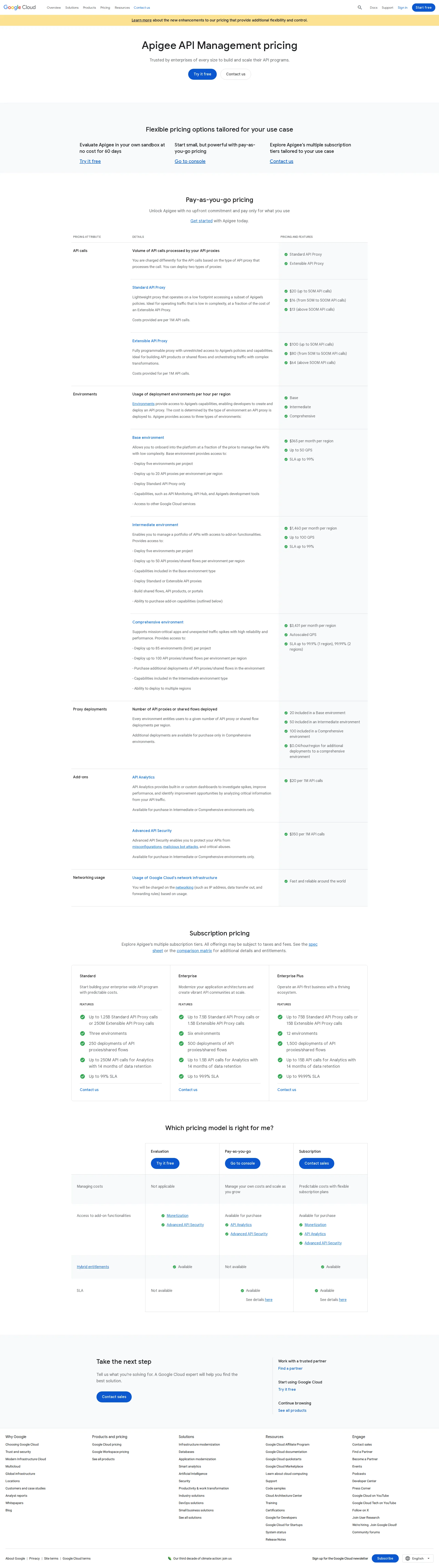 Apigee X pricing page screenshot
