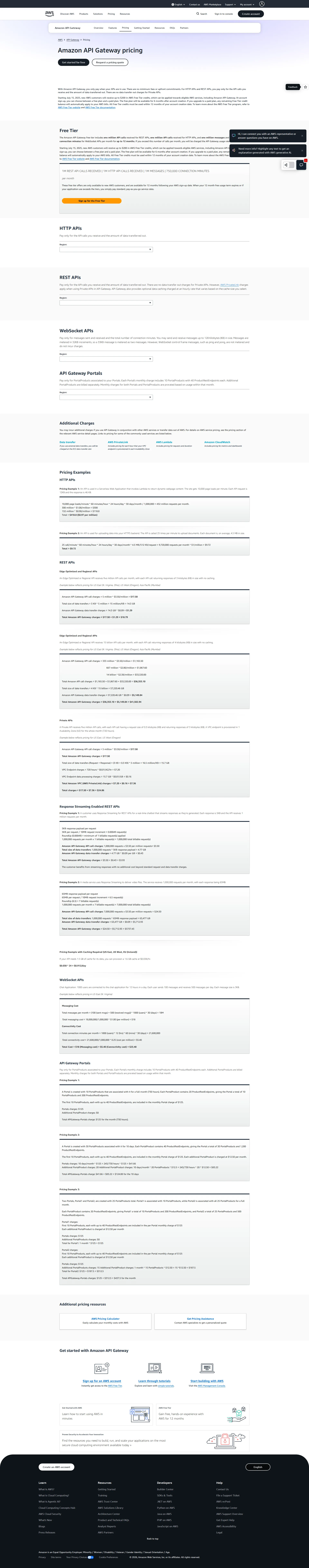AWS API Gateway pricing page screenshot