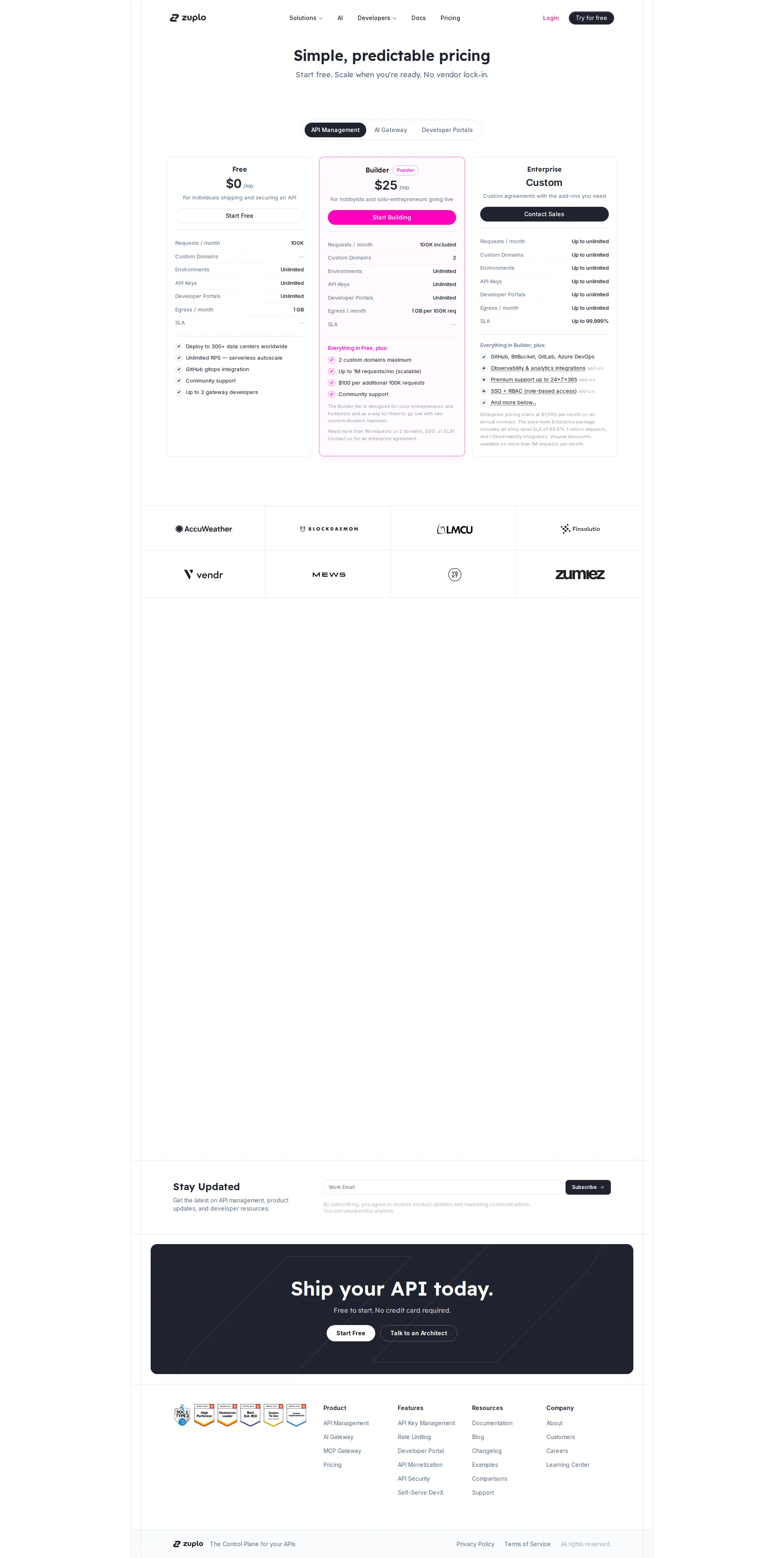 Zuplo pricing page screenshot