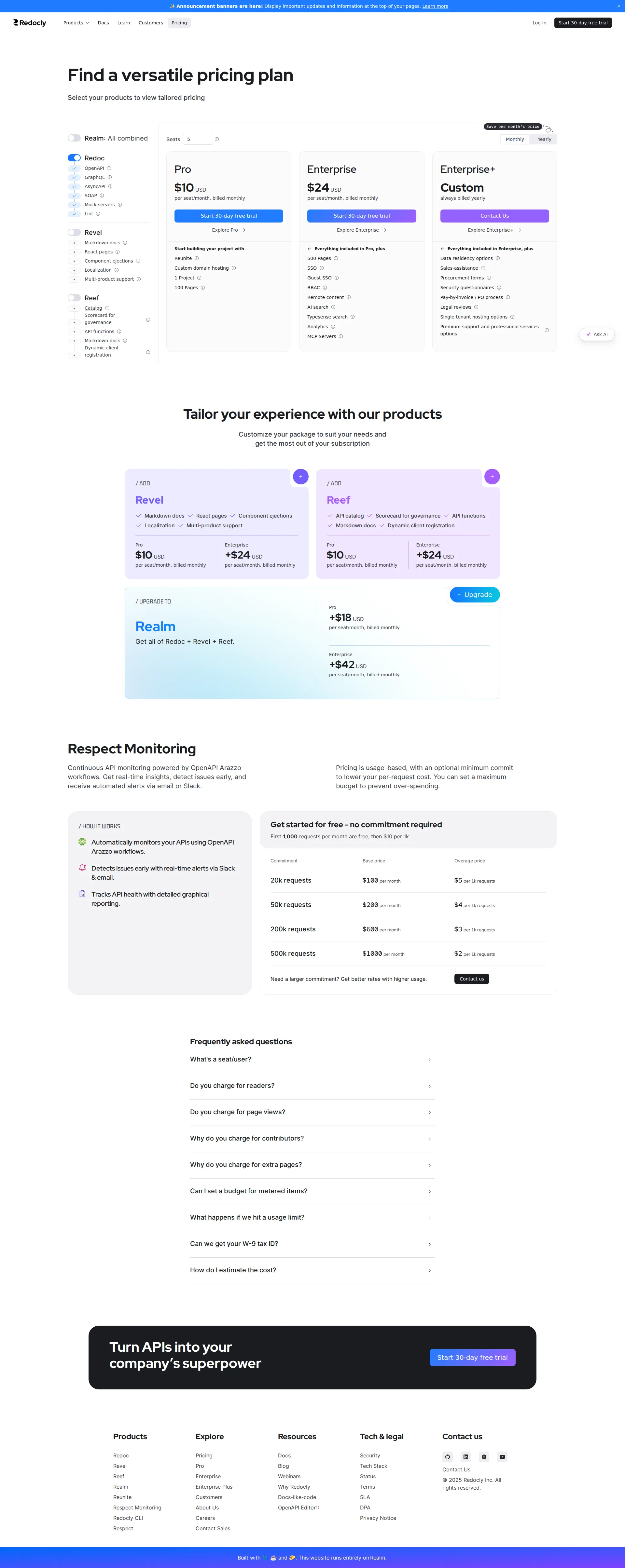 Redocly pricing page screenshot