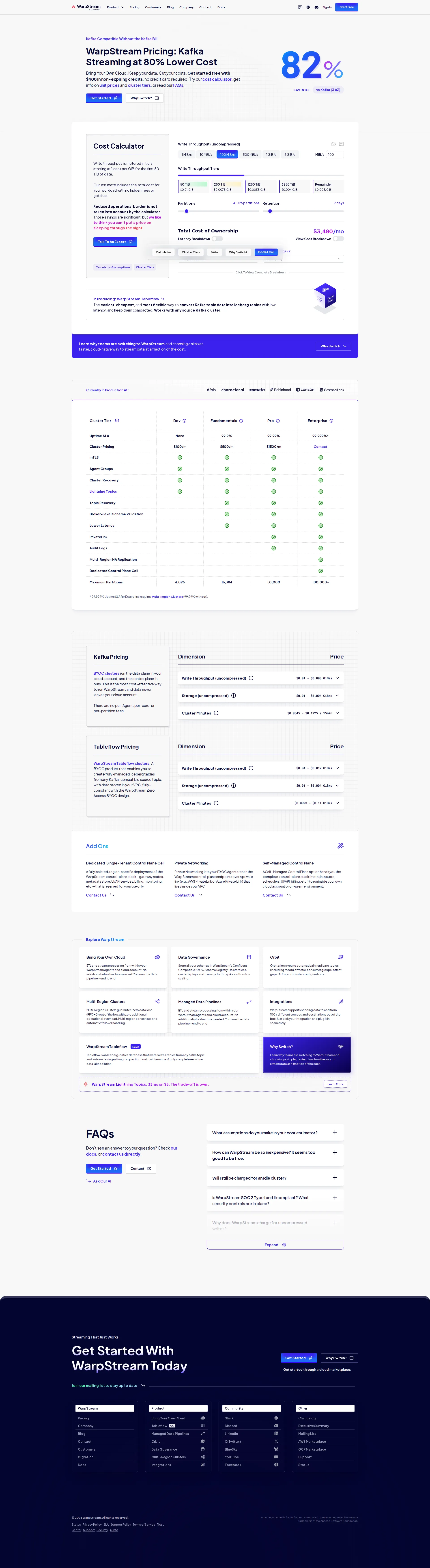 WarpStream pricing page screenshot