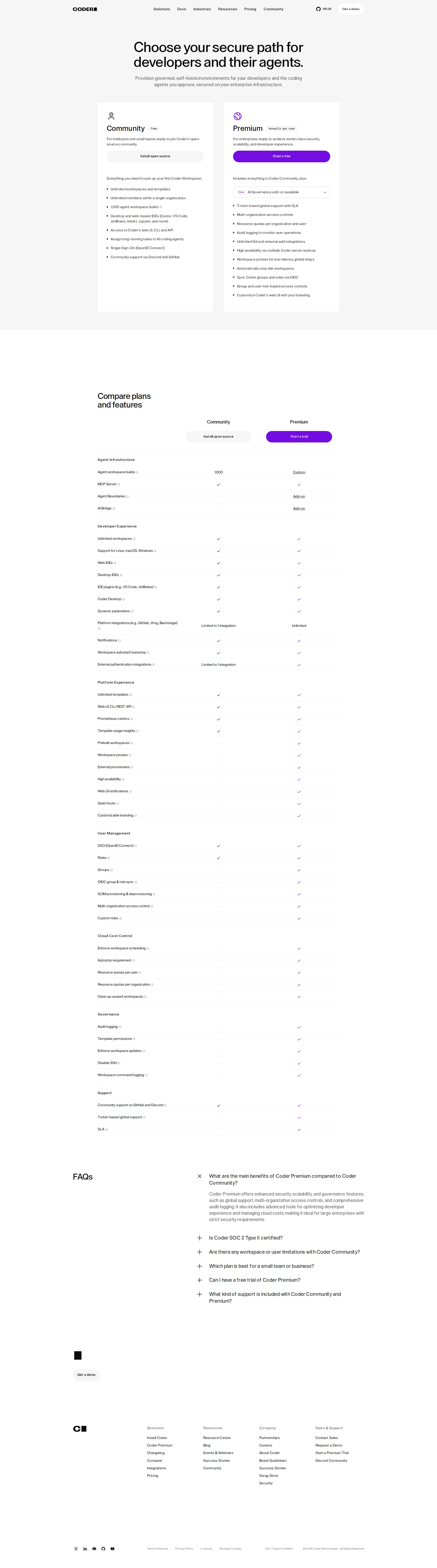 Coder pricing page screenshot