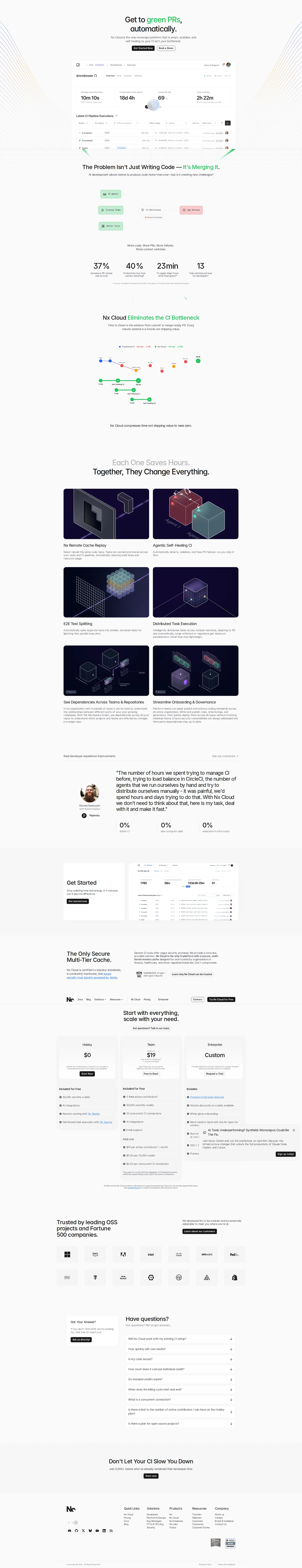 Nx Cloud pricing page screenshot