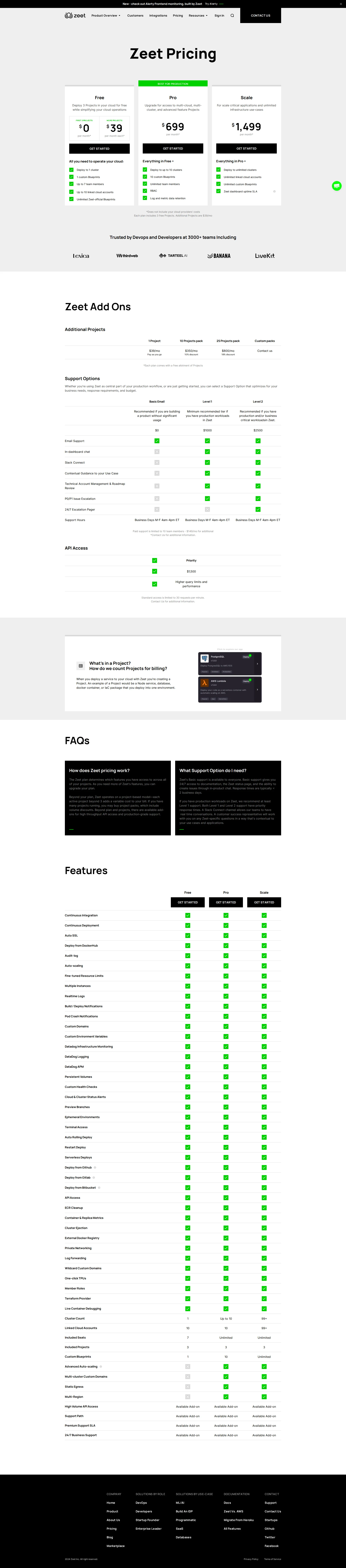 Zeet pricing page screenshot