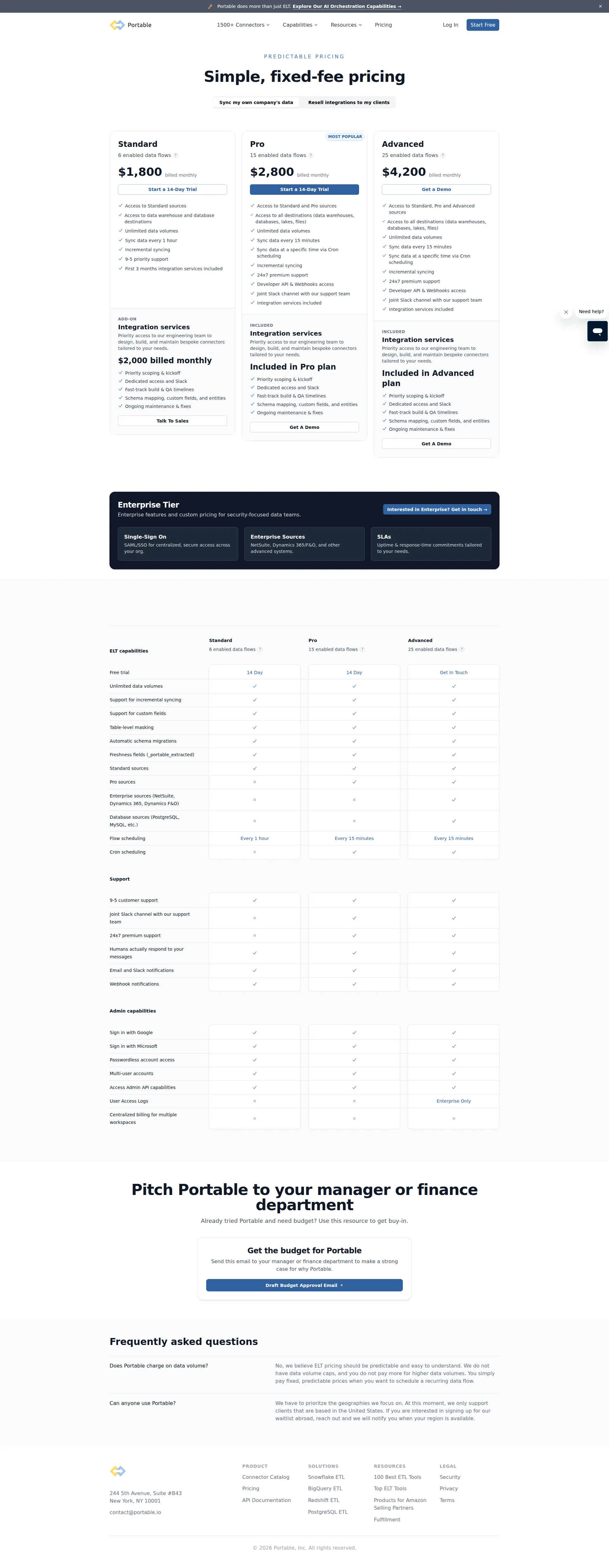 Portable pricing page screenshot