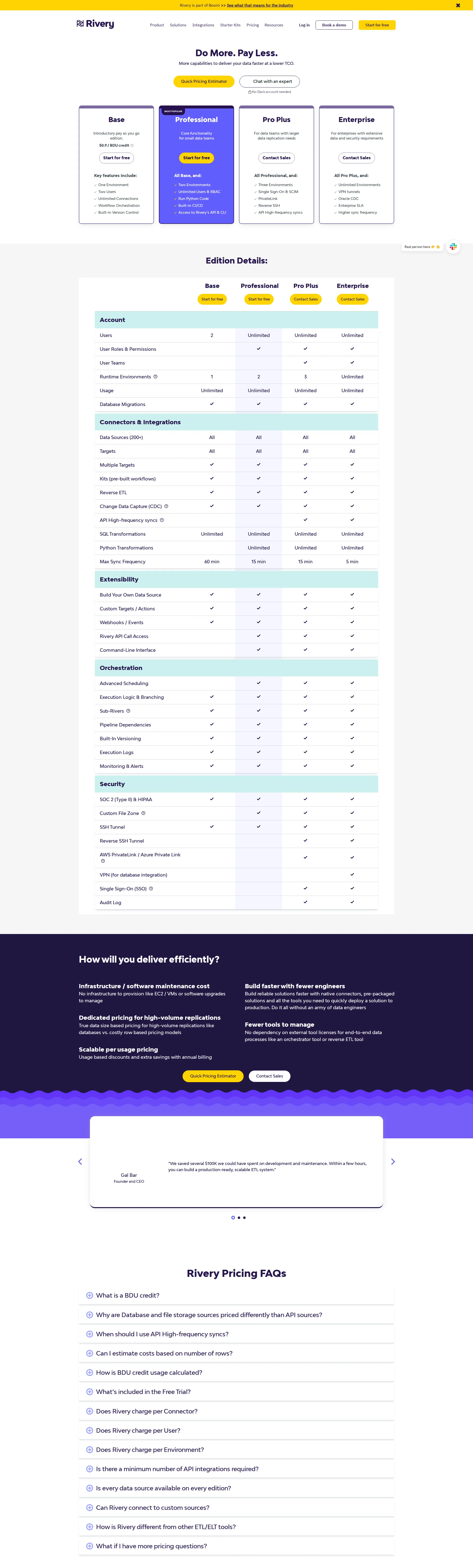 Rivery pricing page screenshot