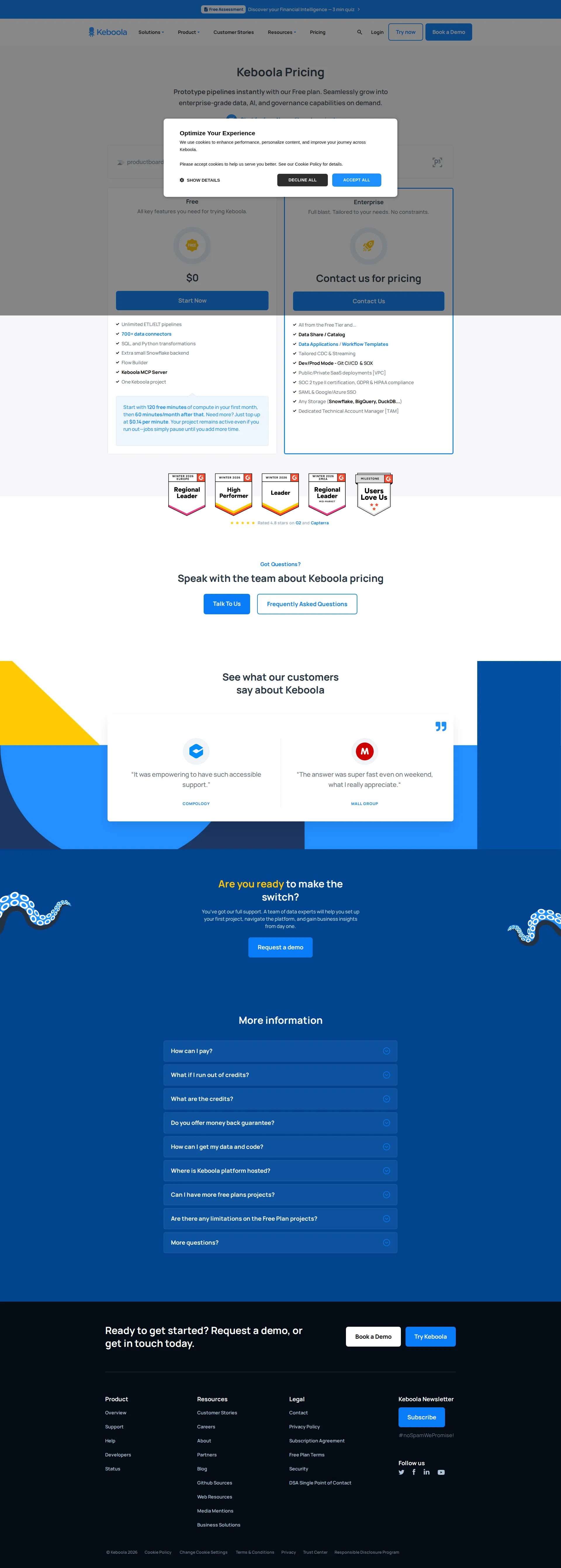Keboola pricing page screenshot