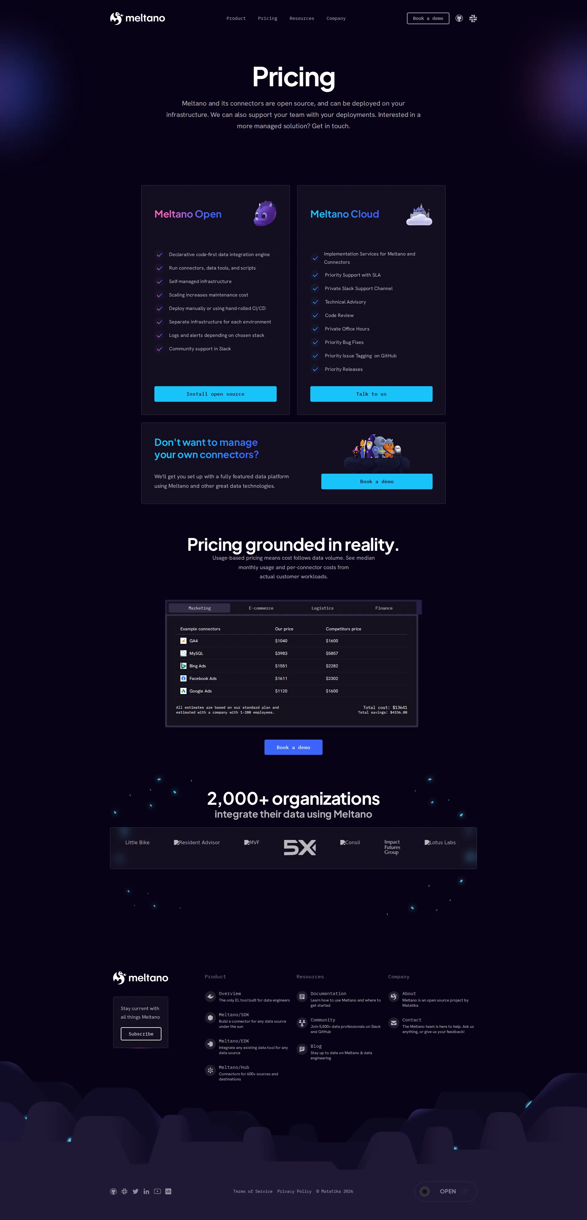 Meltano pricing page screenshot