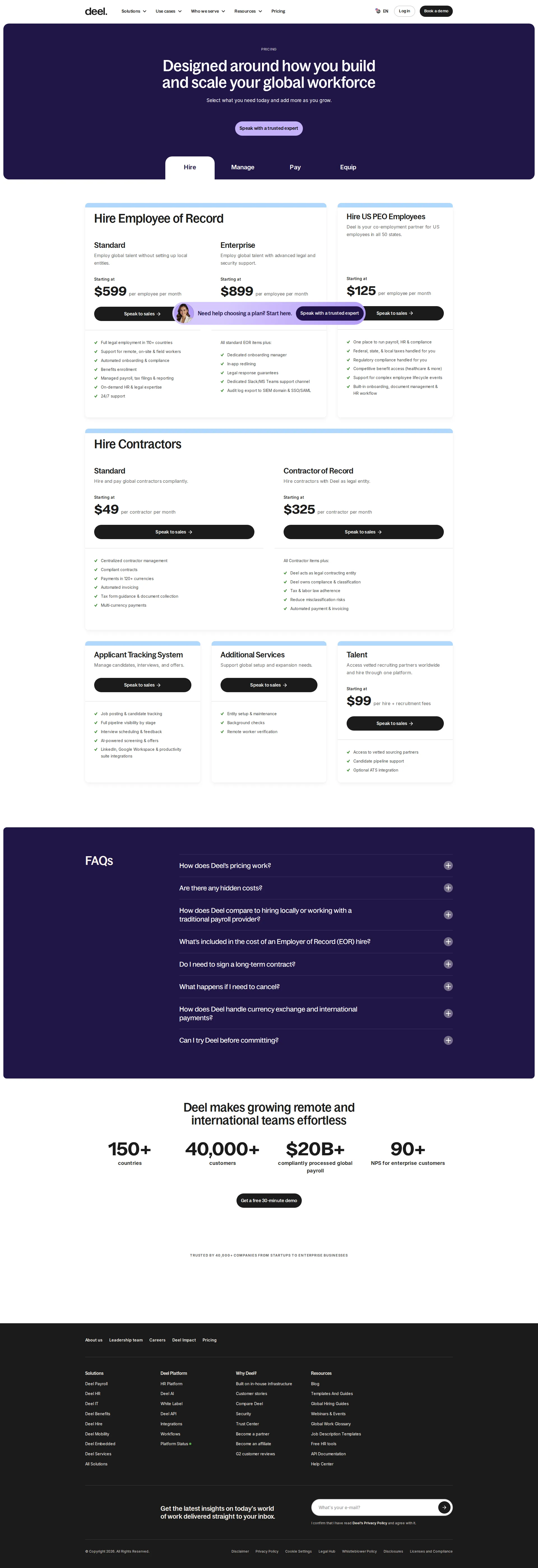 Deel pricing page screenshot