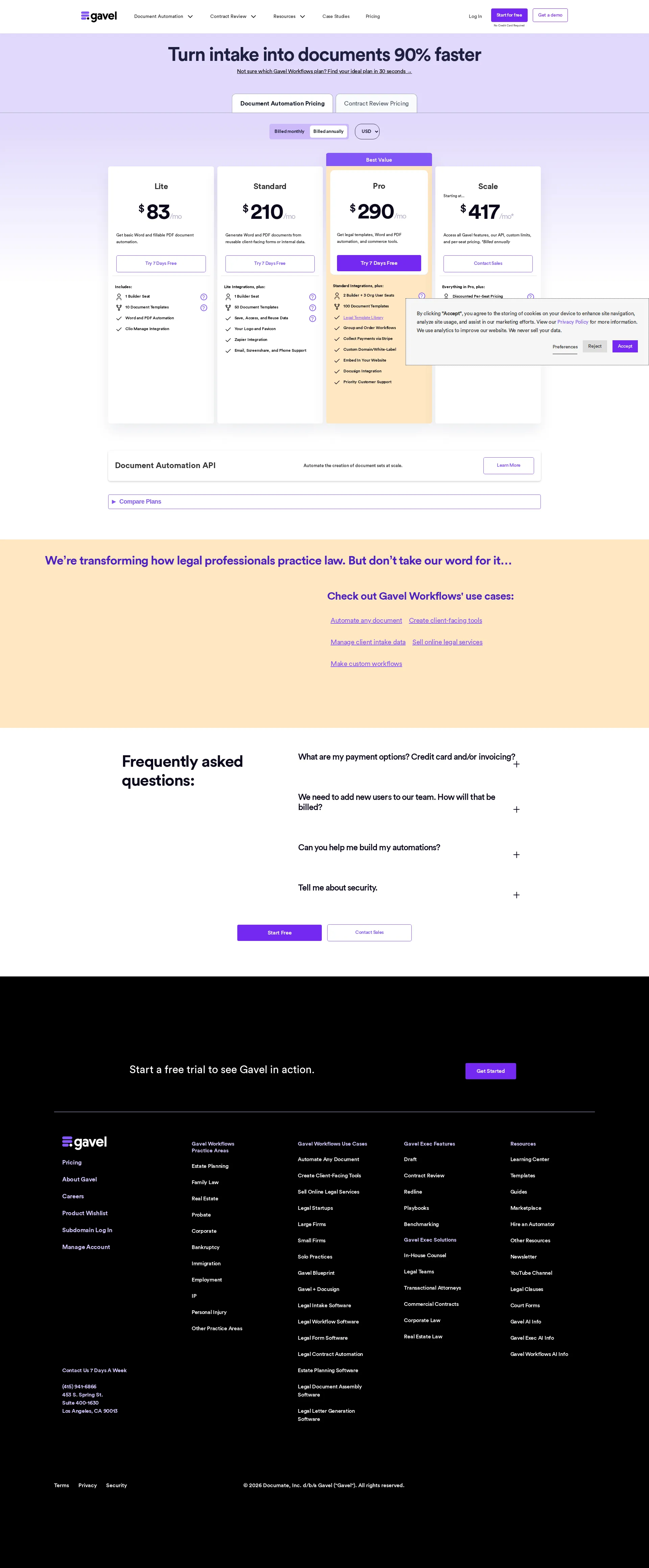 Gavel pricing page screenshot