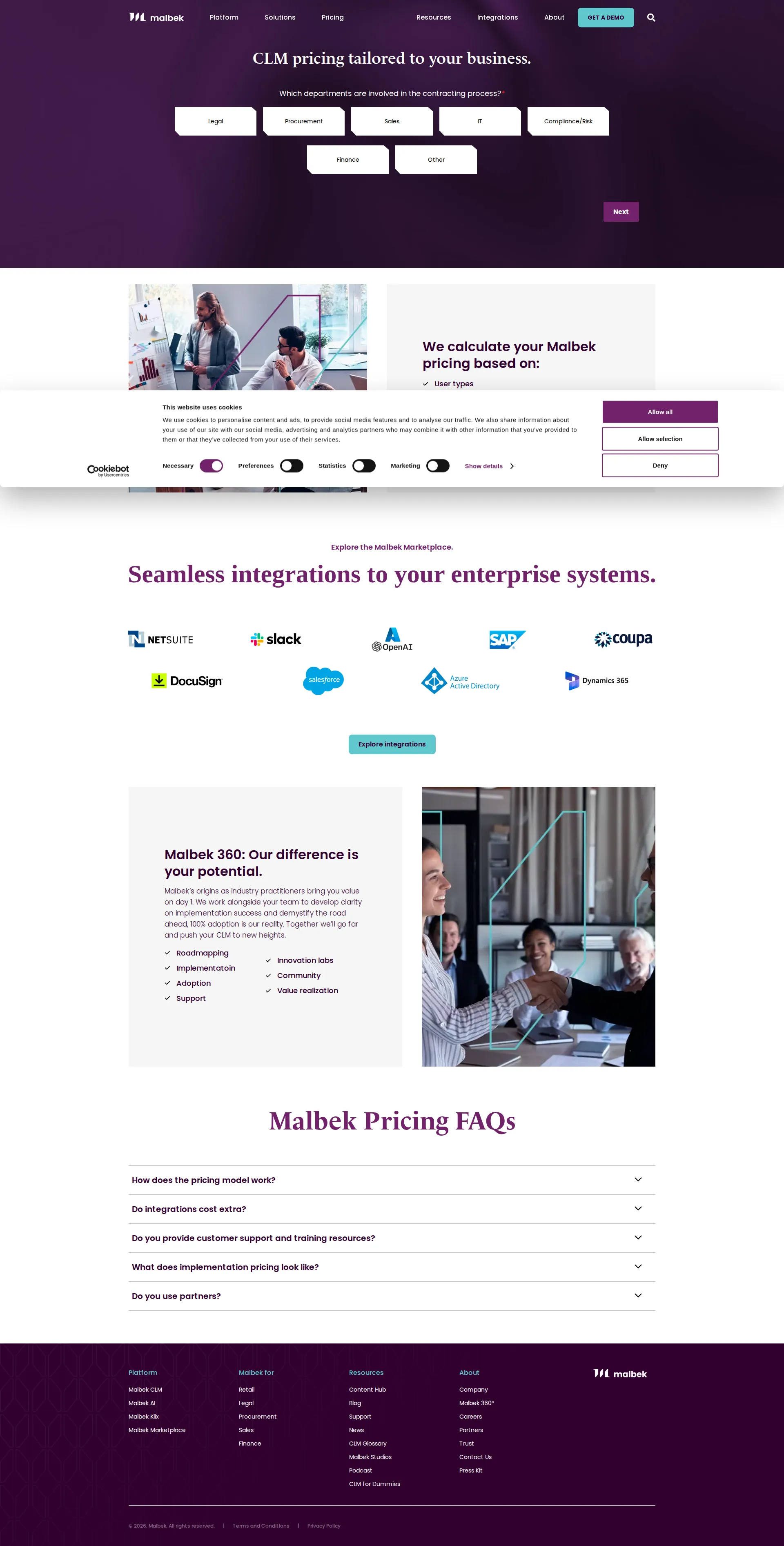 Malbek pricing page screenshot