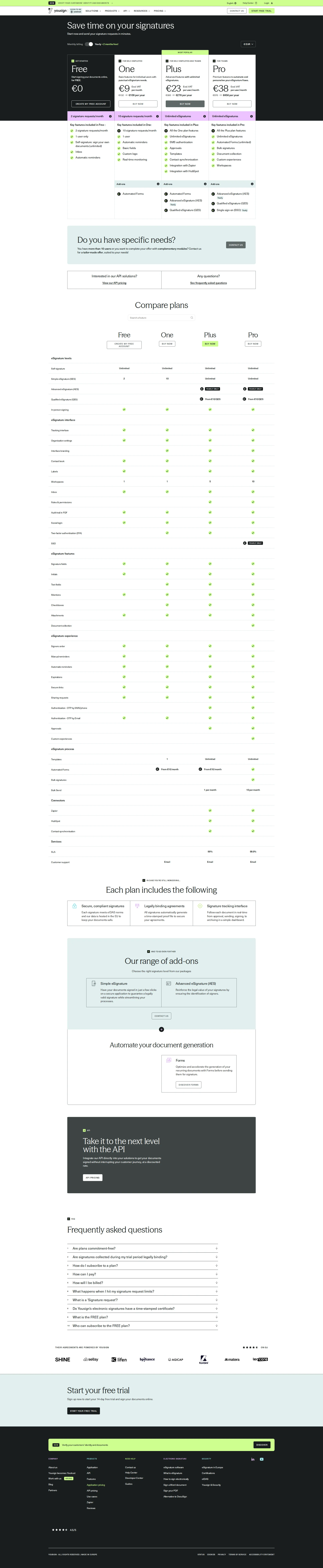 Yousign pricing page screenshot