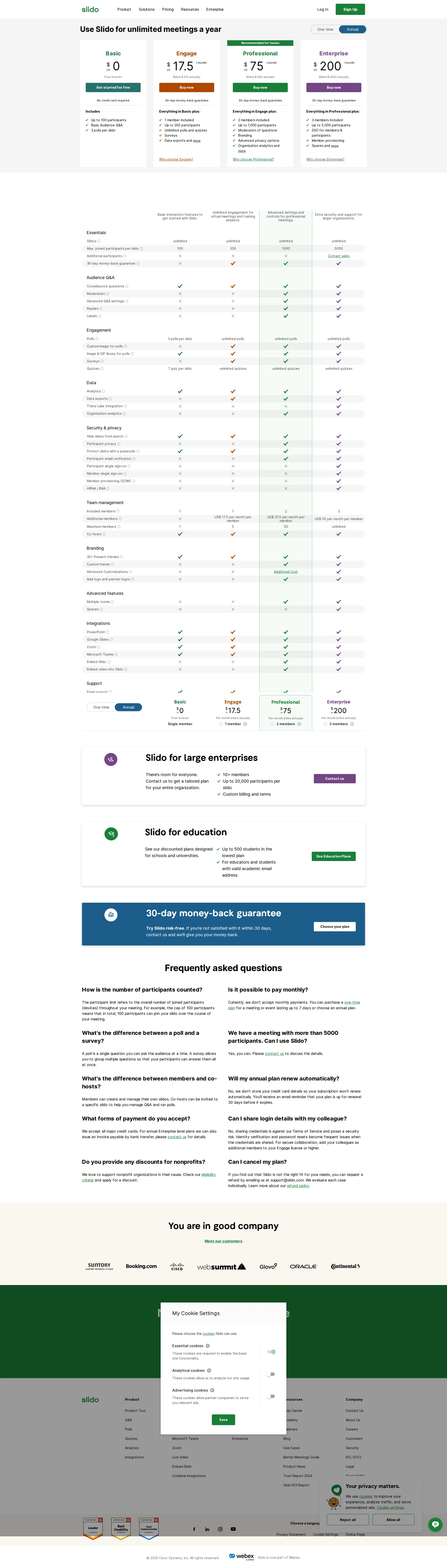 Slido pricing page screenshot