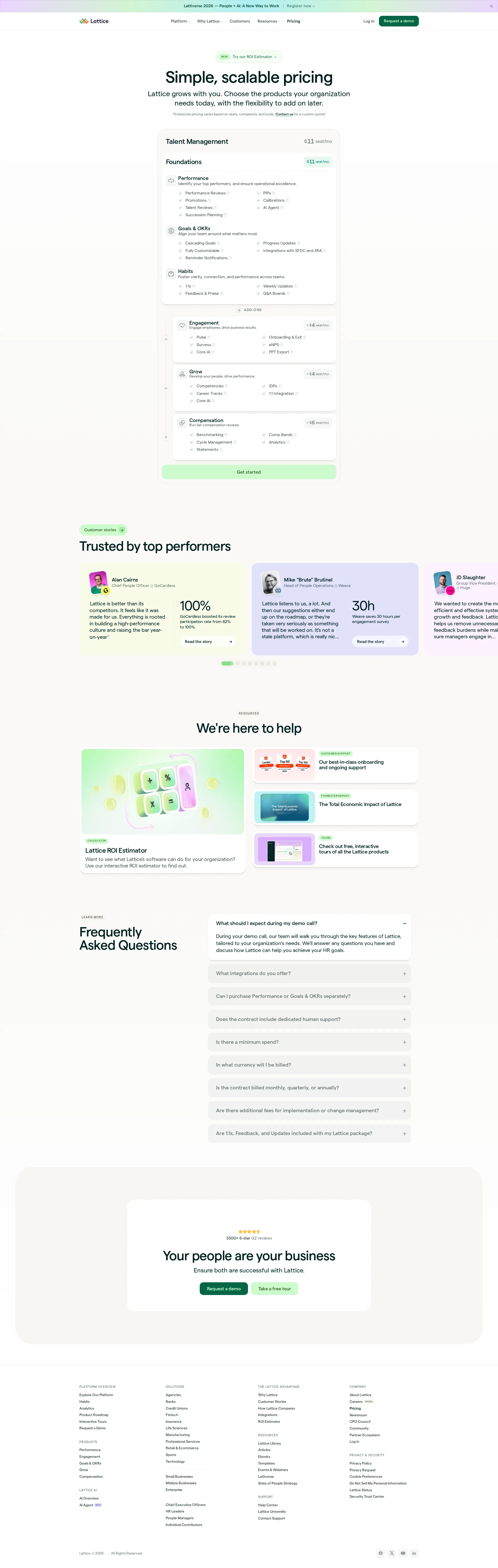 Lattice pricing page screenshot