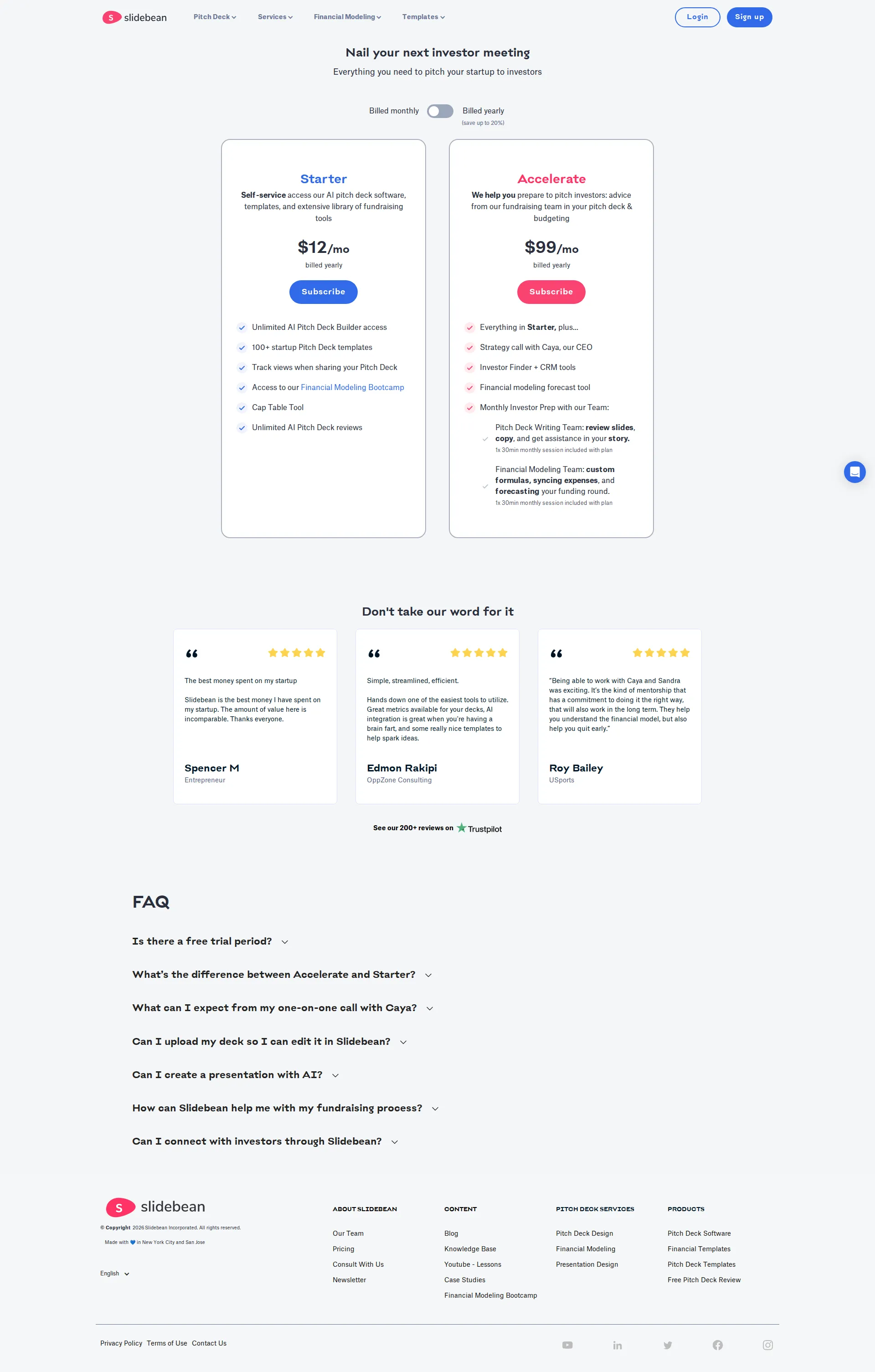 Slidebean pricing page screenshot