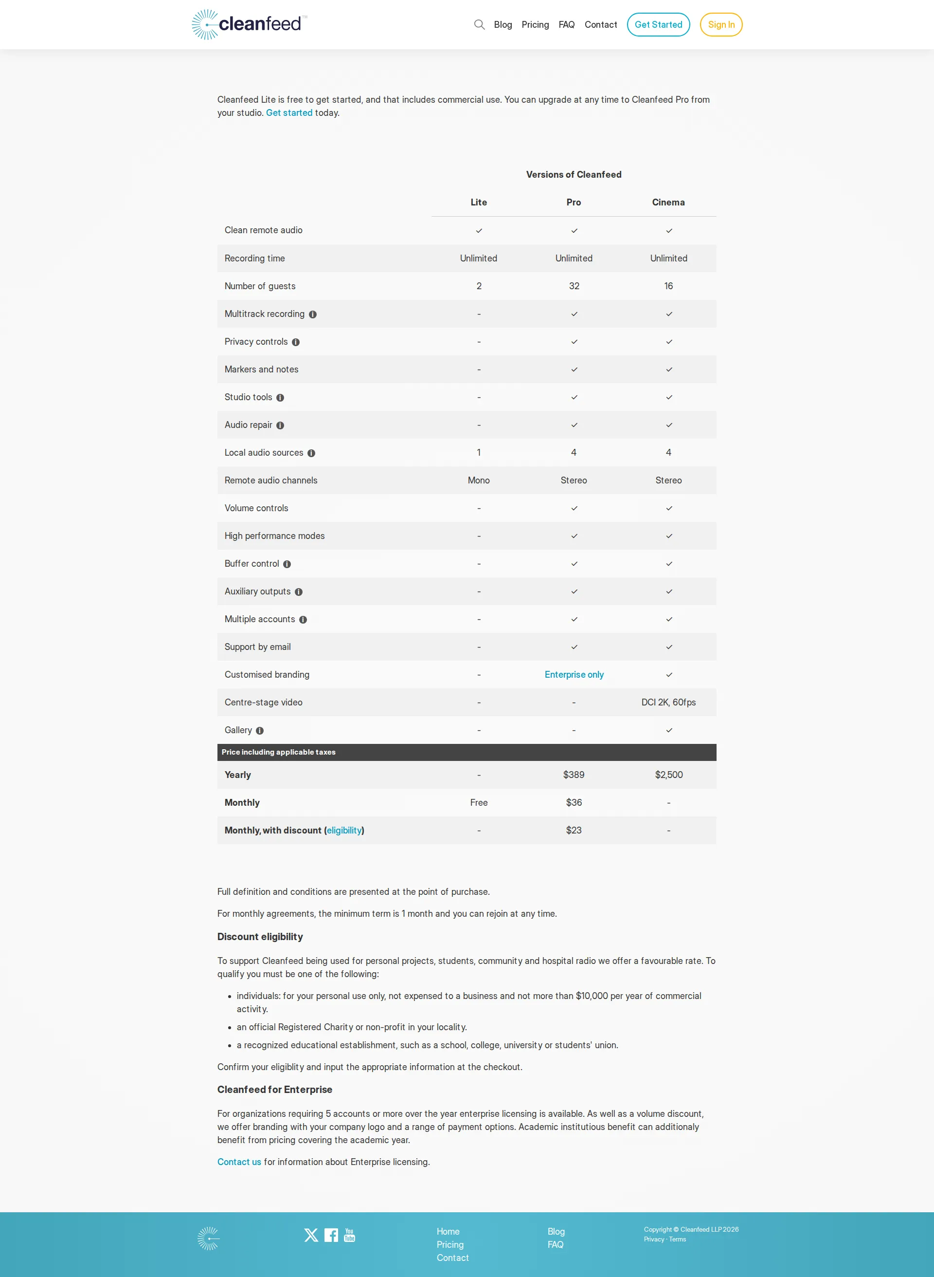 Cleanfeed pricing page screenshot